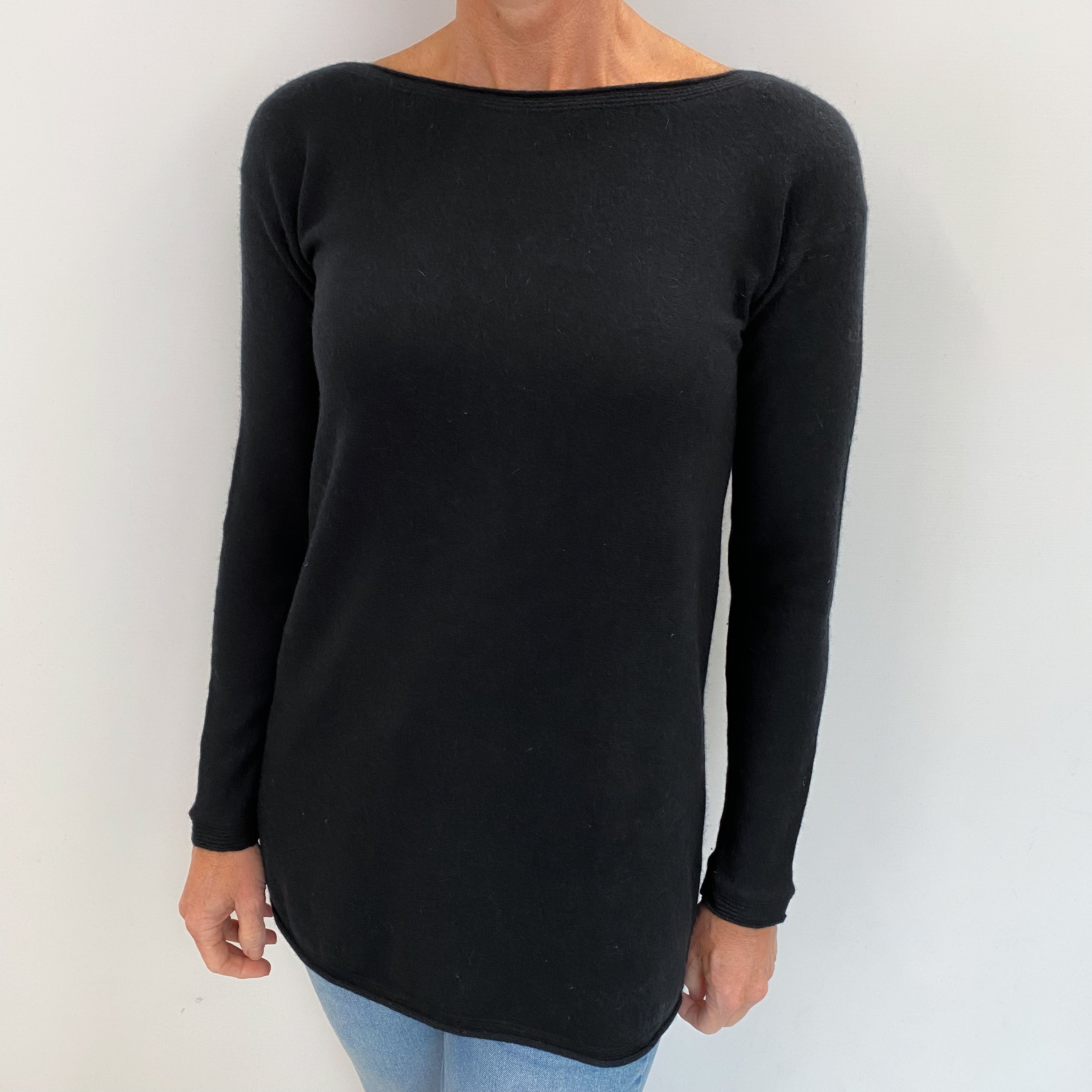 Black Cashmere Slash Neck Jumper Small