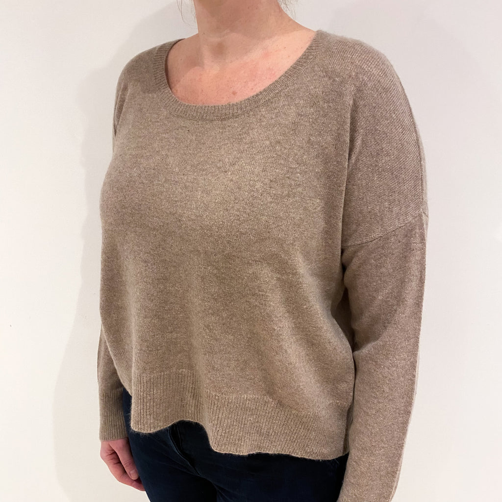 Biscuit Brown Cashmere Slouchy Crew Neck Jumper Large