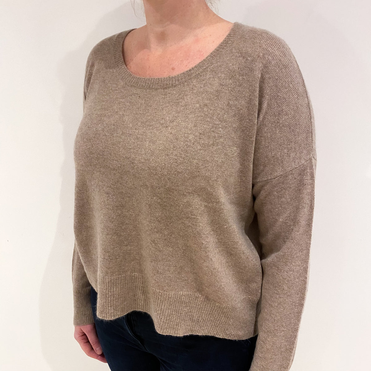 Biscuit Brown Cashmere Slouchy Crew Neck Jumper Large