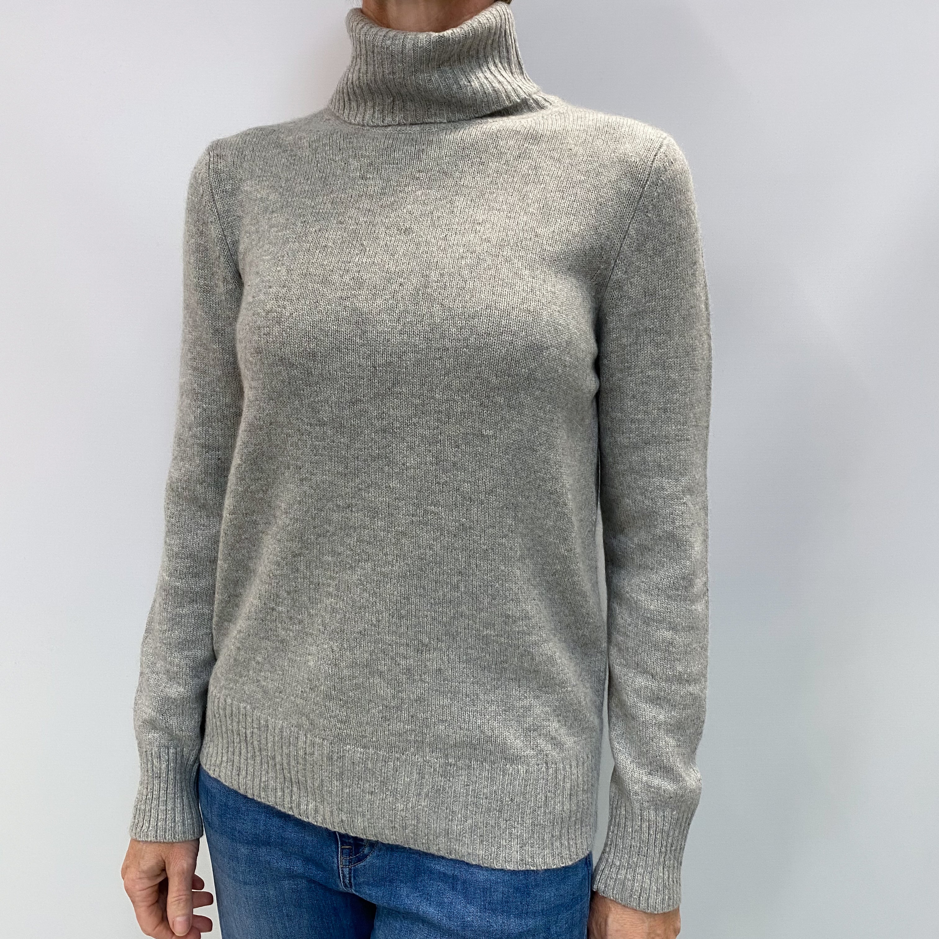Smoke Grey Cashmere Polo Neck Jumper Small
