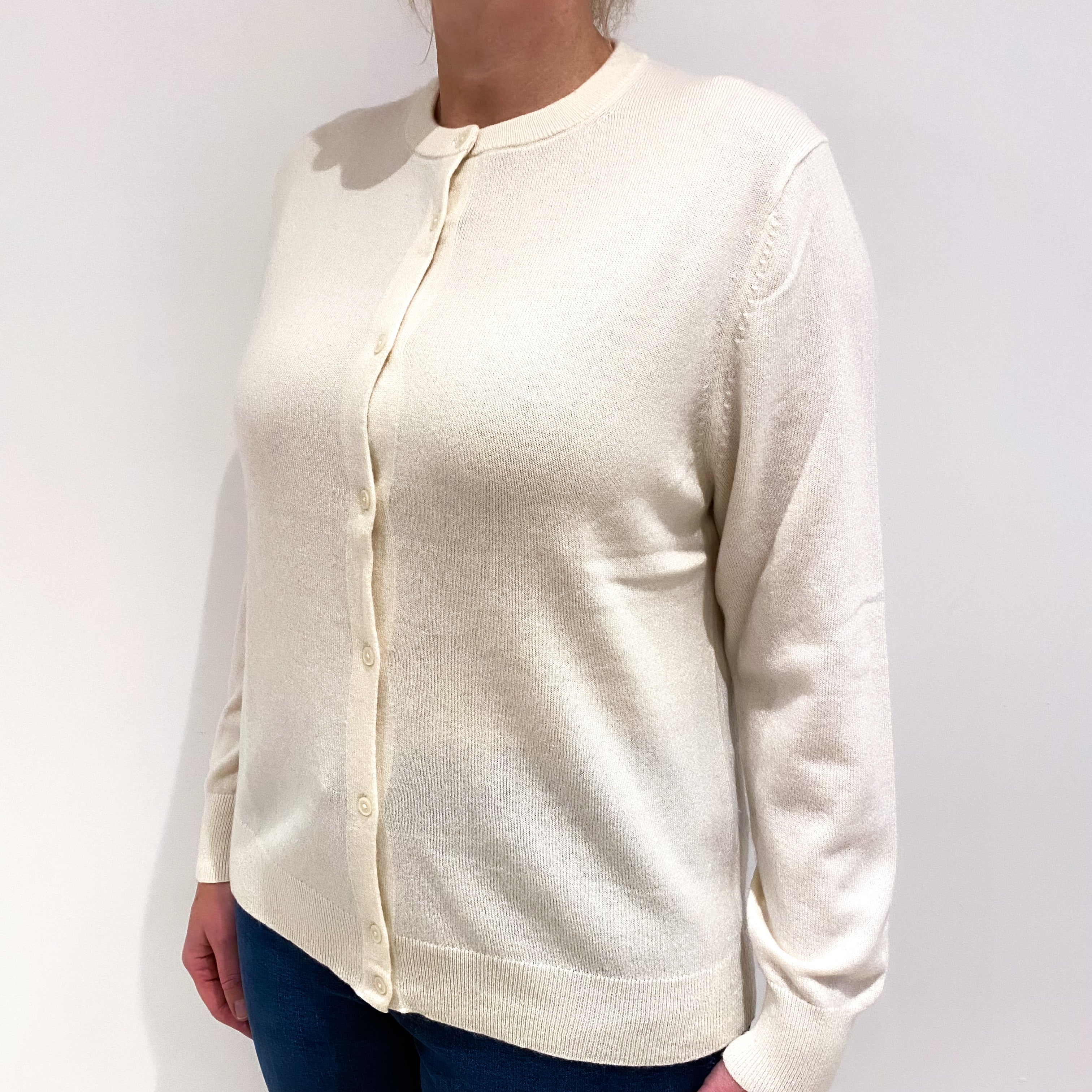 Cream Cashmere Crew Neck Cardigan Large