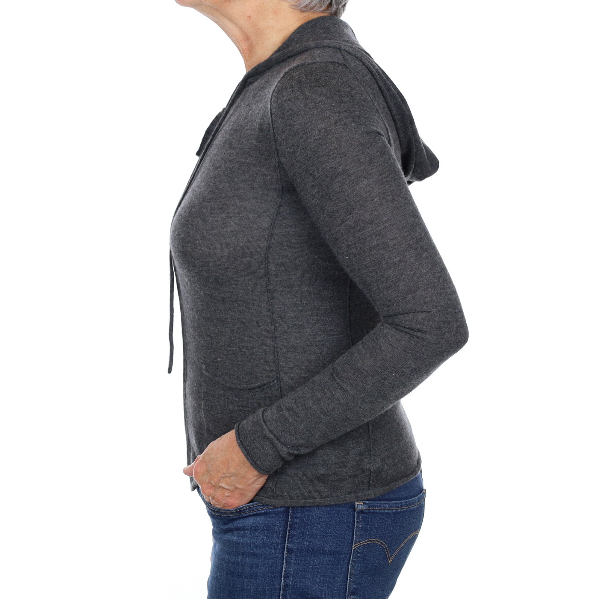 Slate Grey Cashmere Zip Up Hoodie Jumper Medium