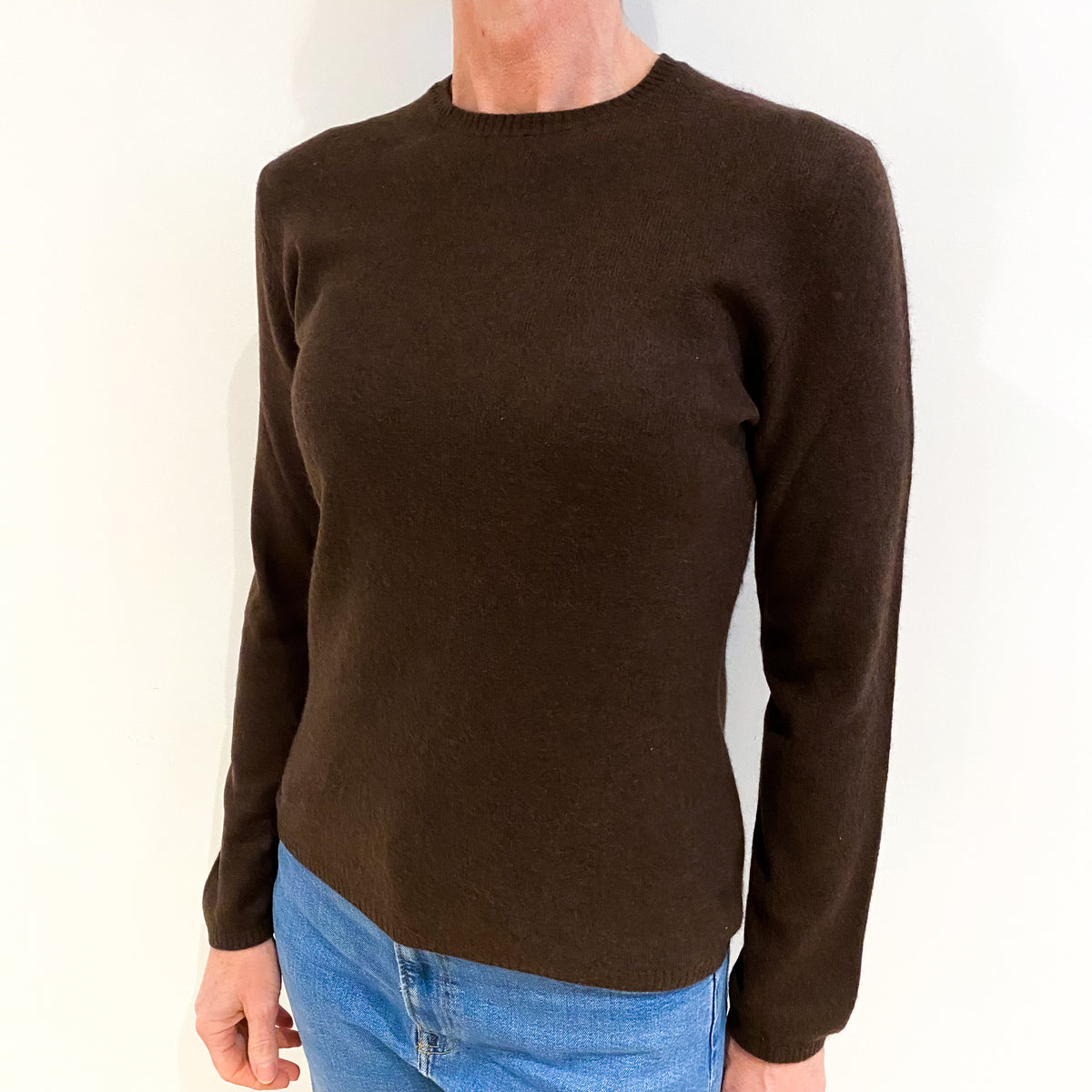 Chocolate Brown Cashmere Crew Neck Jumper Small