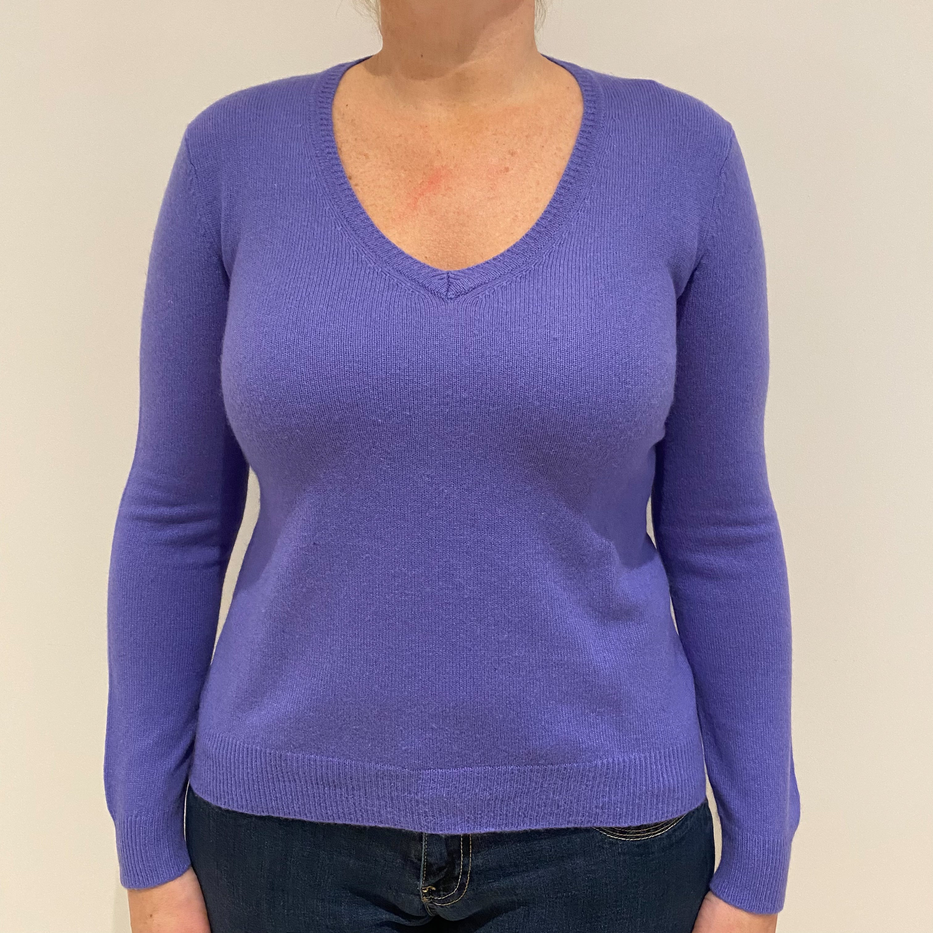 Amethyst Purple Lightweight Cashmere V-Neck Jumper Large Petite