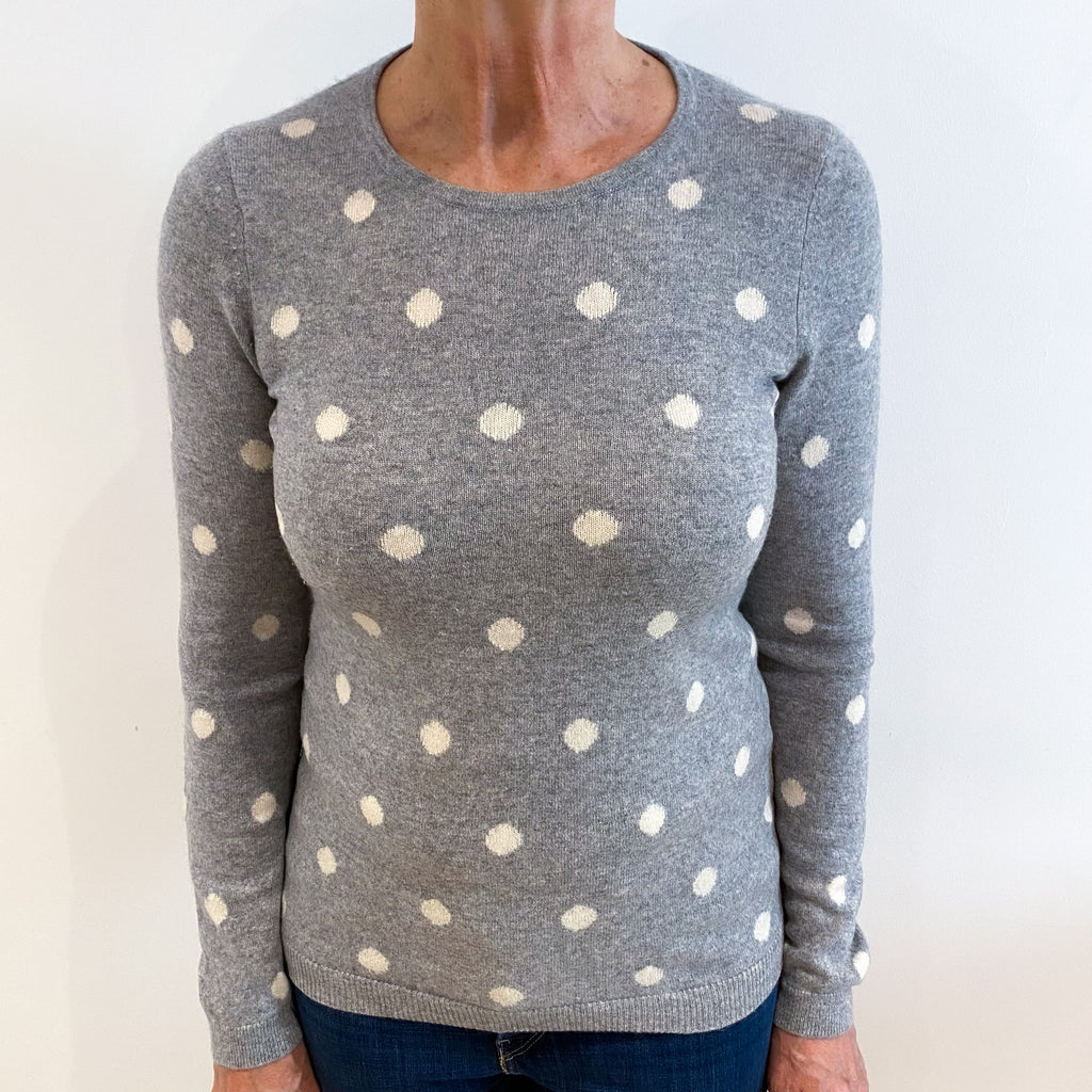 Smoke Grey and Cream Polkadot Cashmere Crew Neck Jumper Medium