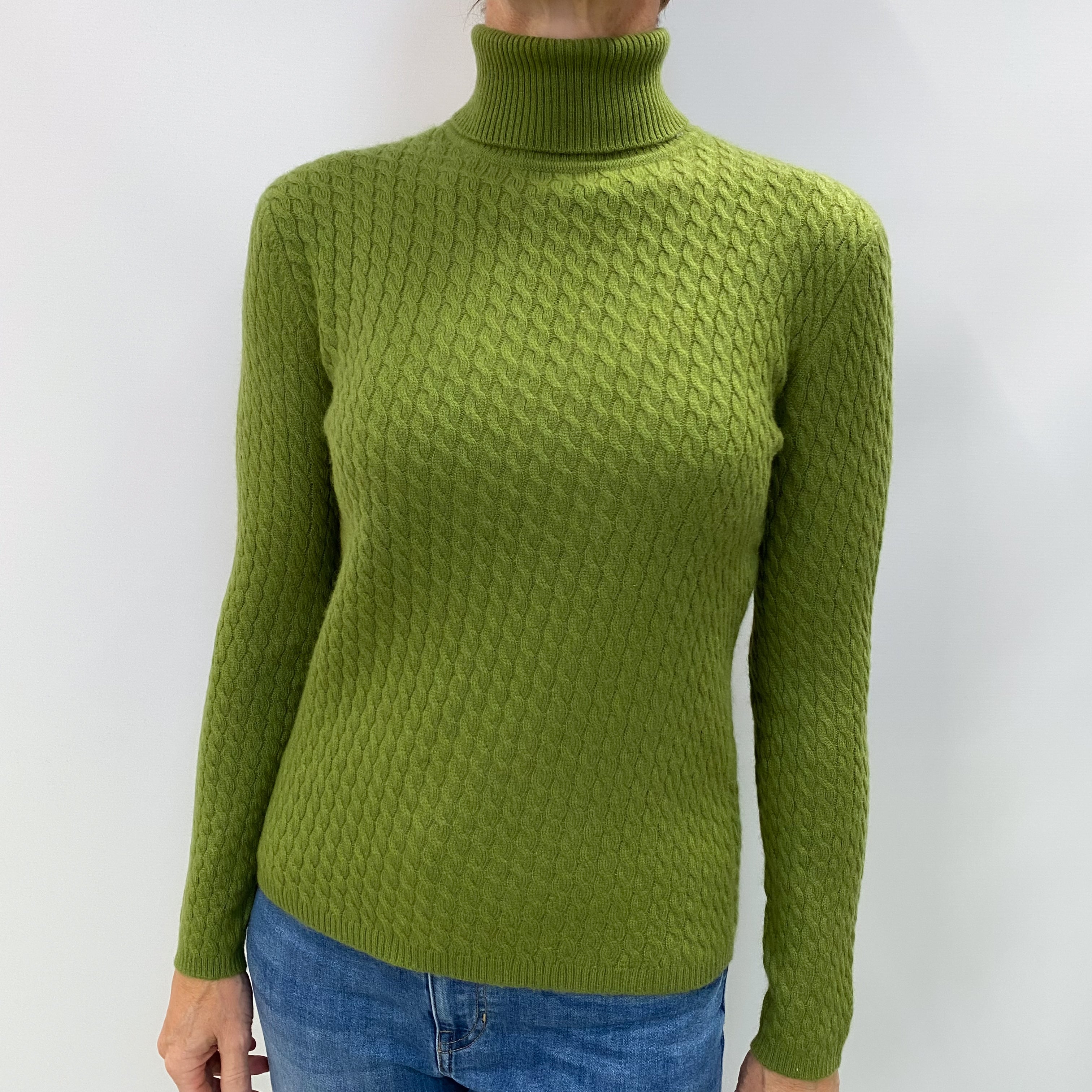 Seaweed Green Cashmere Polo Neck Jumper Small