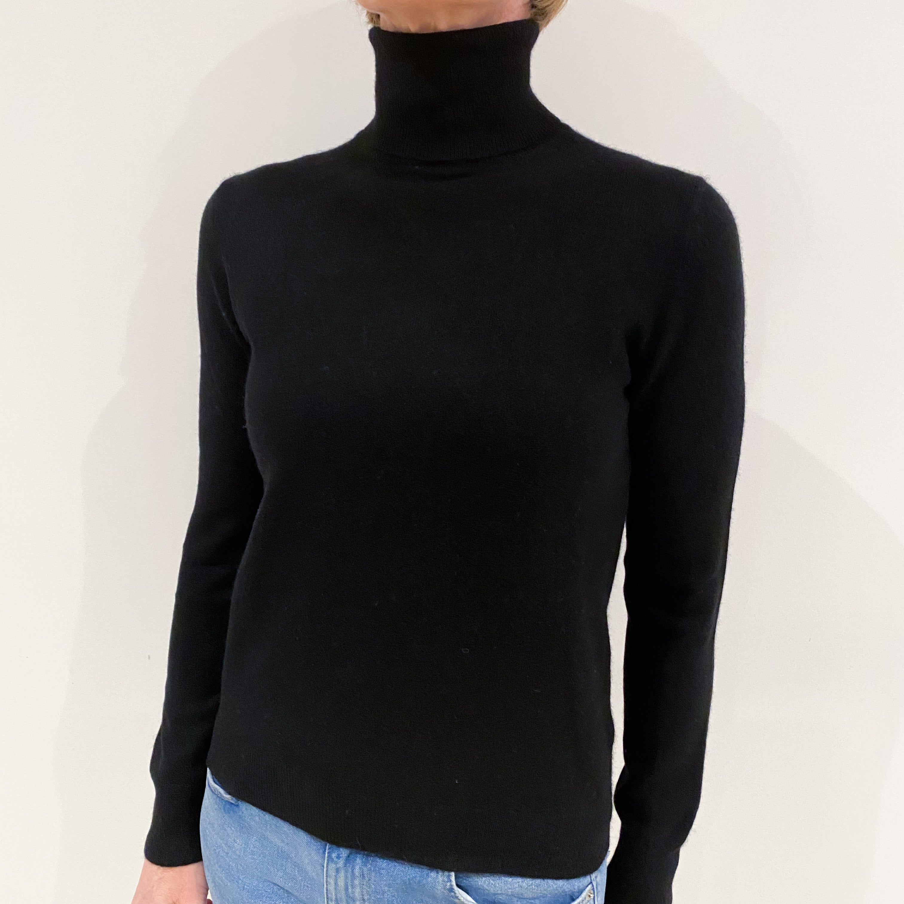 Black Cashmere Polo Neck Jumper Small