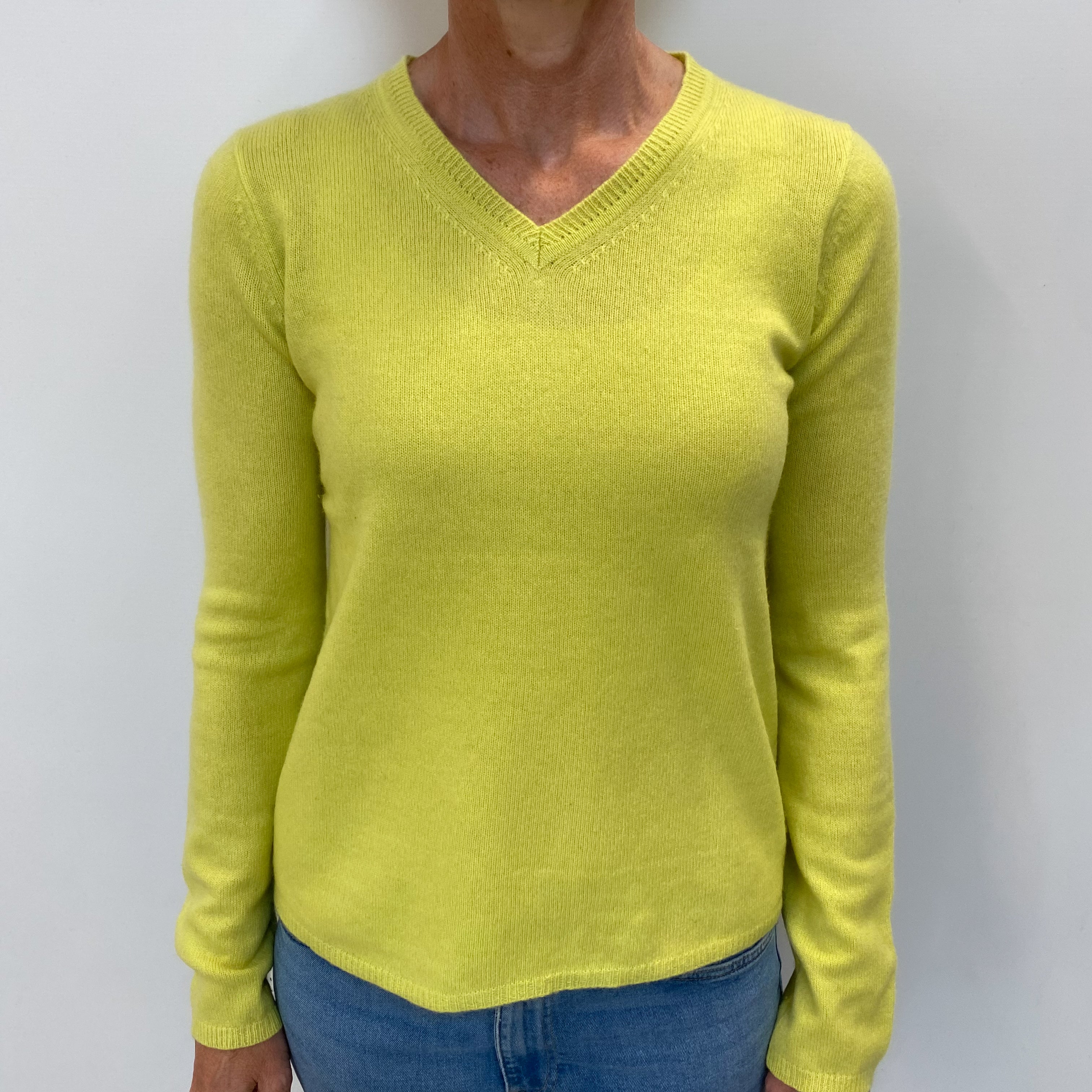 Chartreuse Yellow Cashmere V Neck Jumper Small