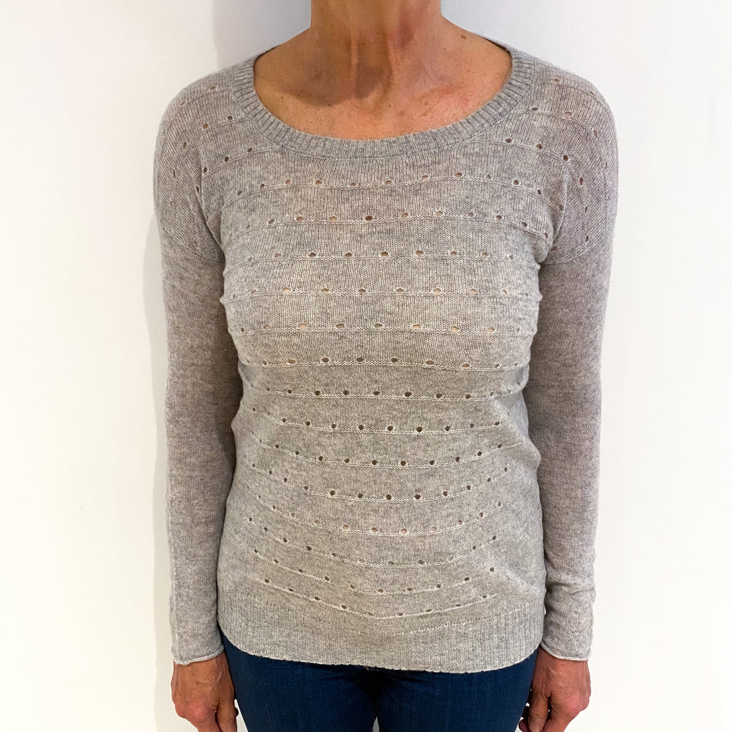 Mist Grey Cashmere Wide Crew Neck Jumper Medium