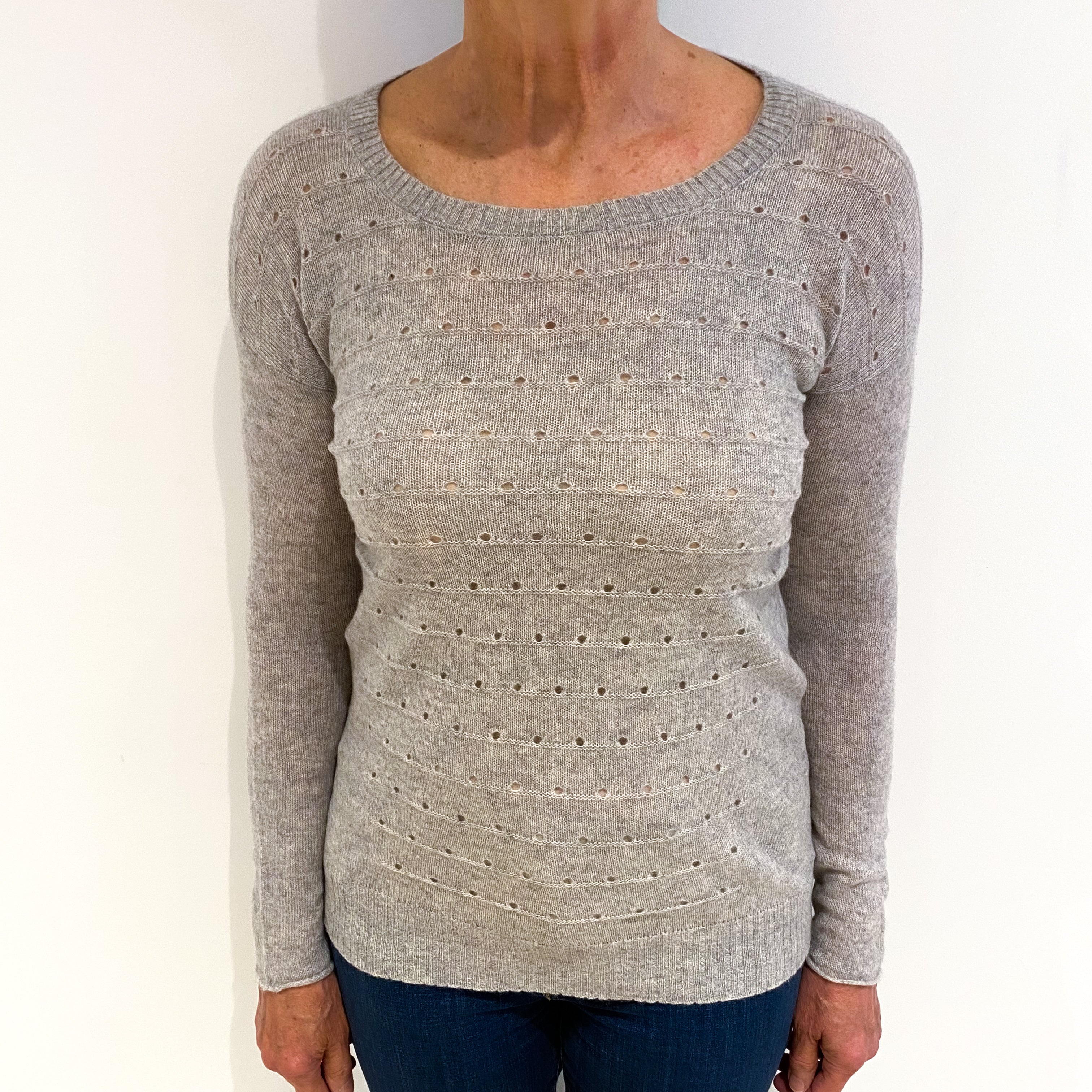 Mist Grey Cashmere Wide Crew Neck Jumper Medium