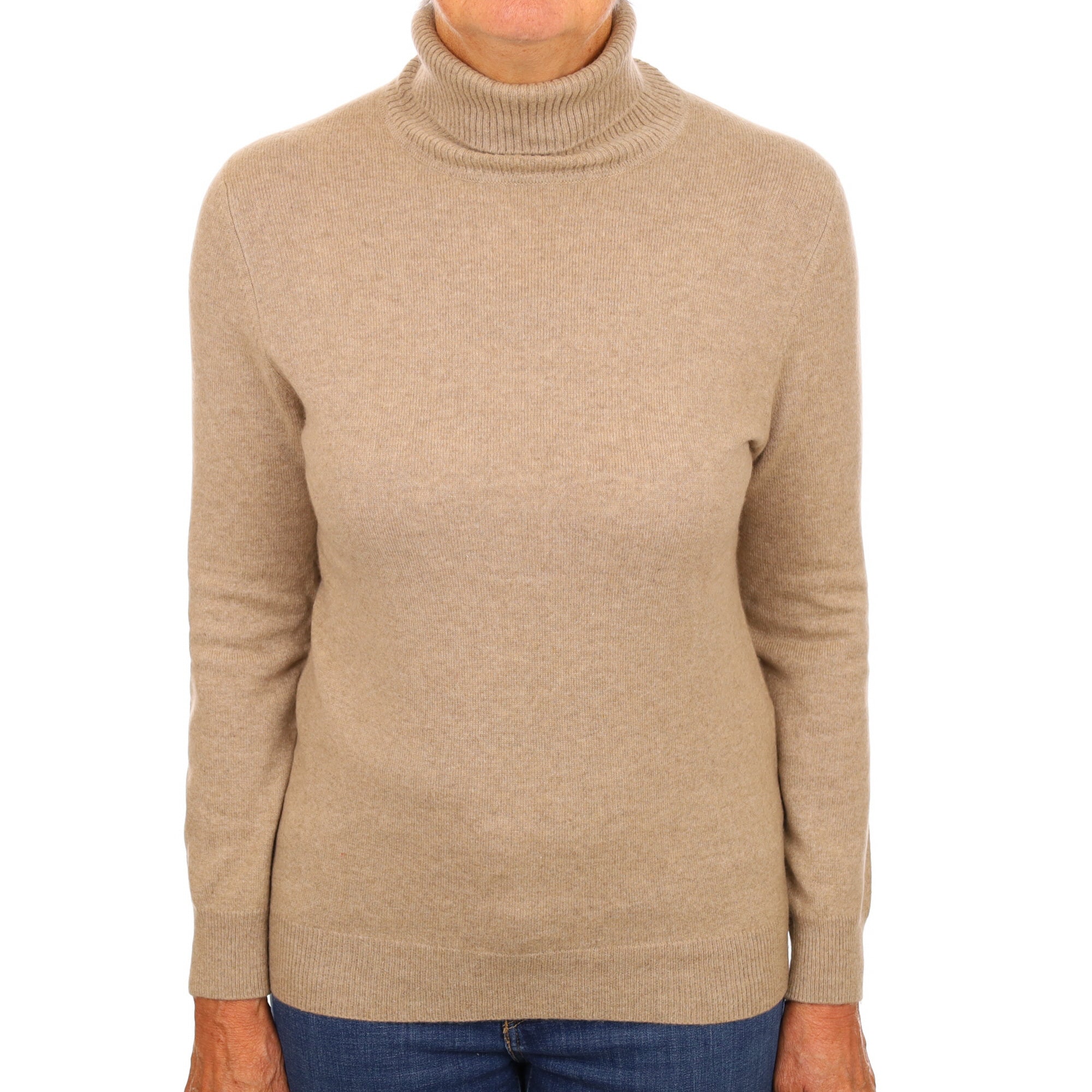 Fawn Beige Cashmere Polo Neck Jumper Medium