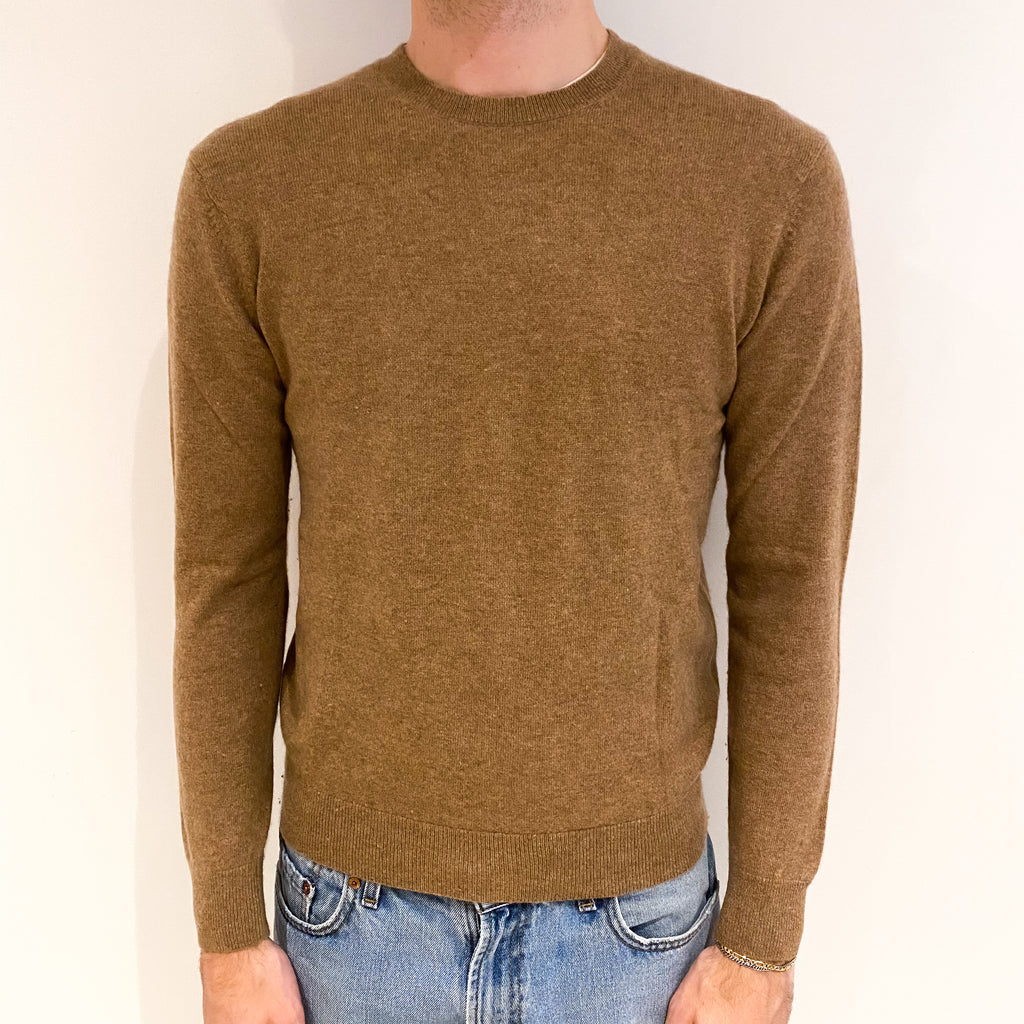 Men's Butterscotch Brown Cashmere Crew Neck Jumper Medium