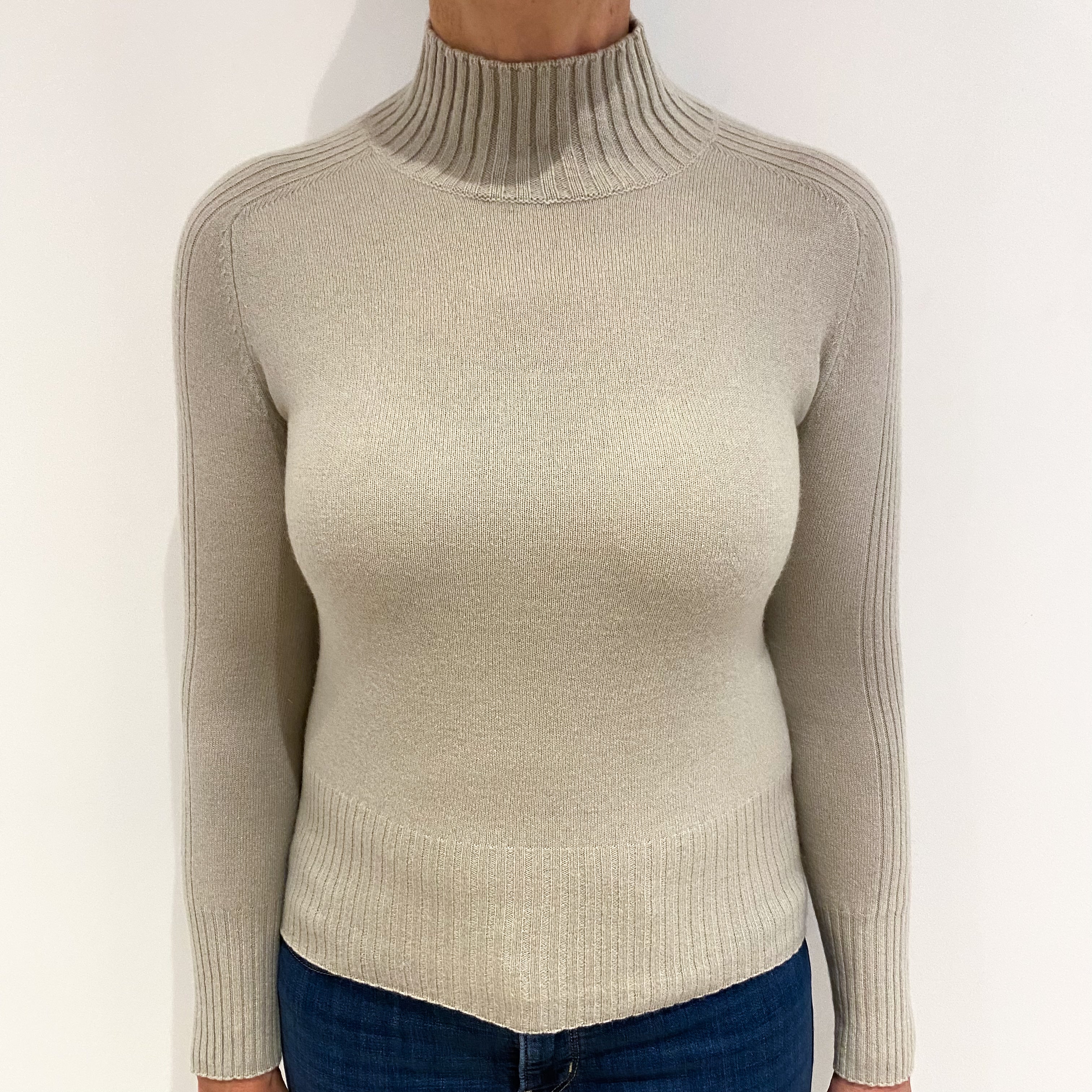 Fawn Beige Cashmere Turtle Neck Jumper Medium