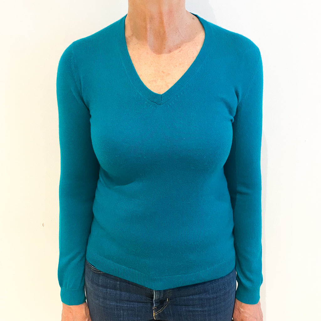 Parakeet Green Cashmere V Neck Jumper Medium