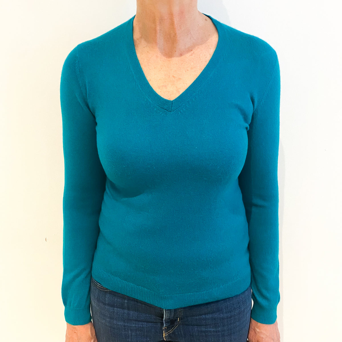 Parakeet Green Cashmere V Neck Jumper Medium