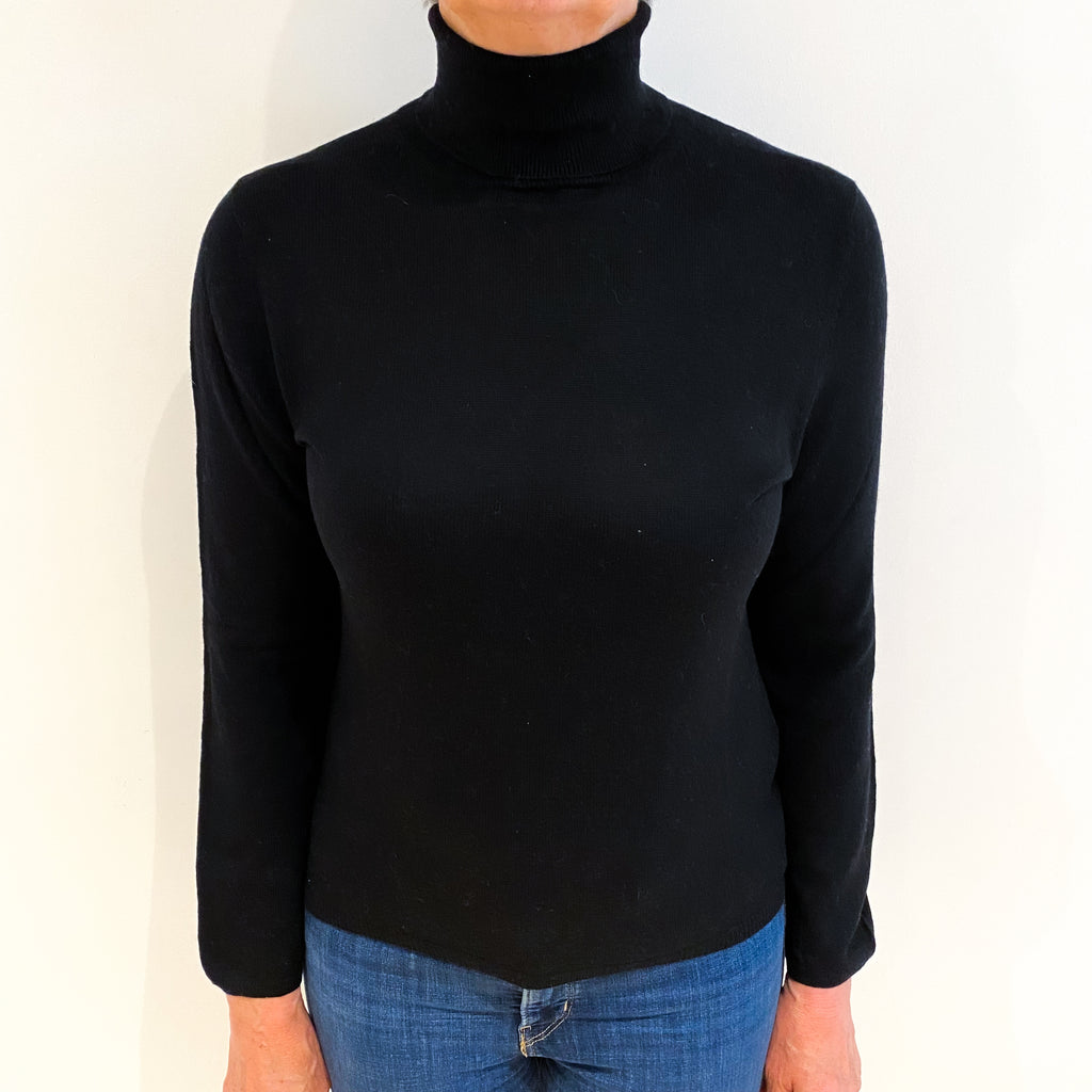 Black Cashmere Polo Neck Jumper Medium