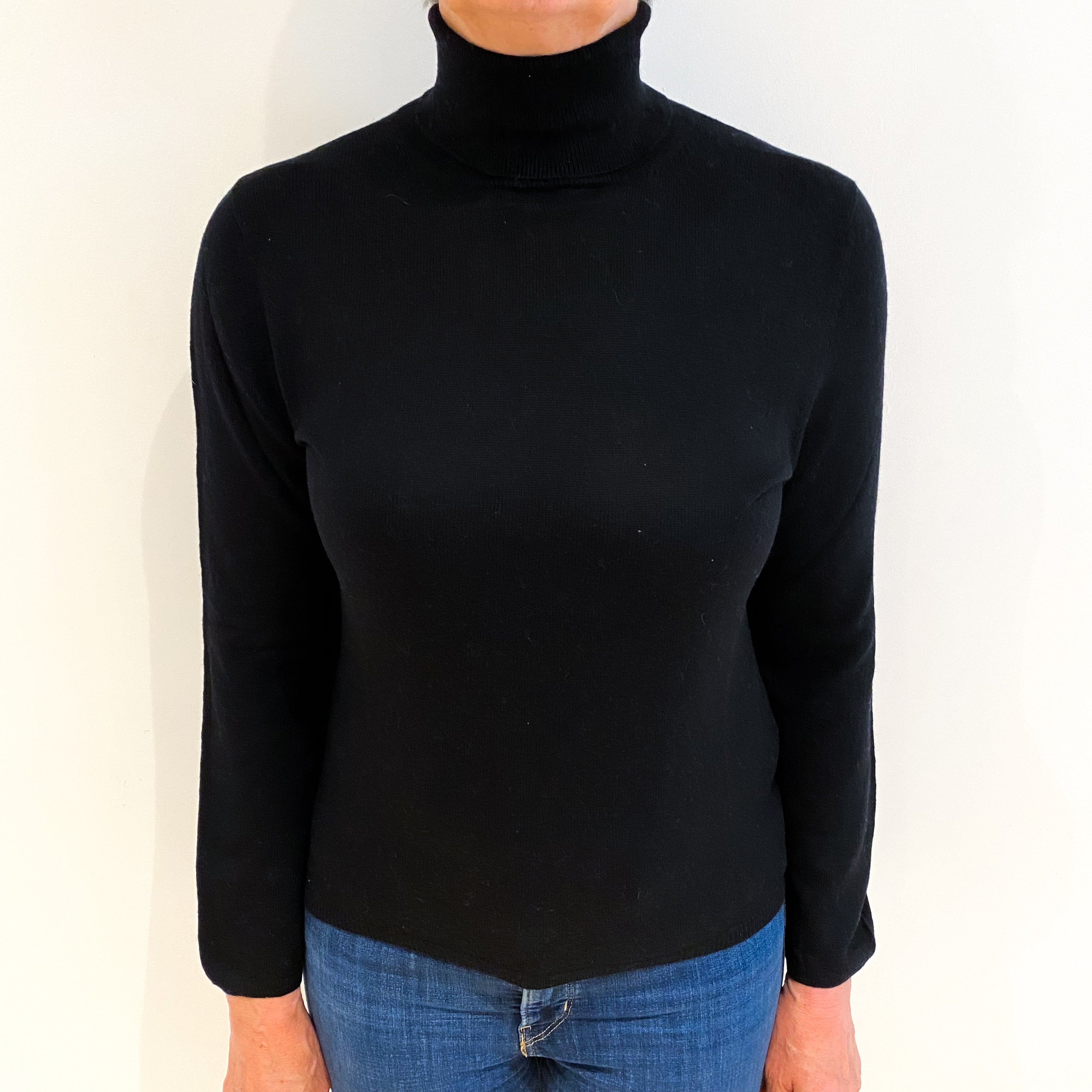Black Cashmere Polo Neck Jumper Medium
