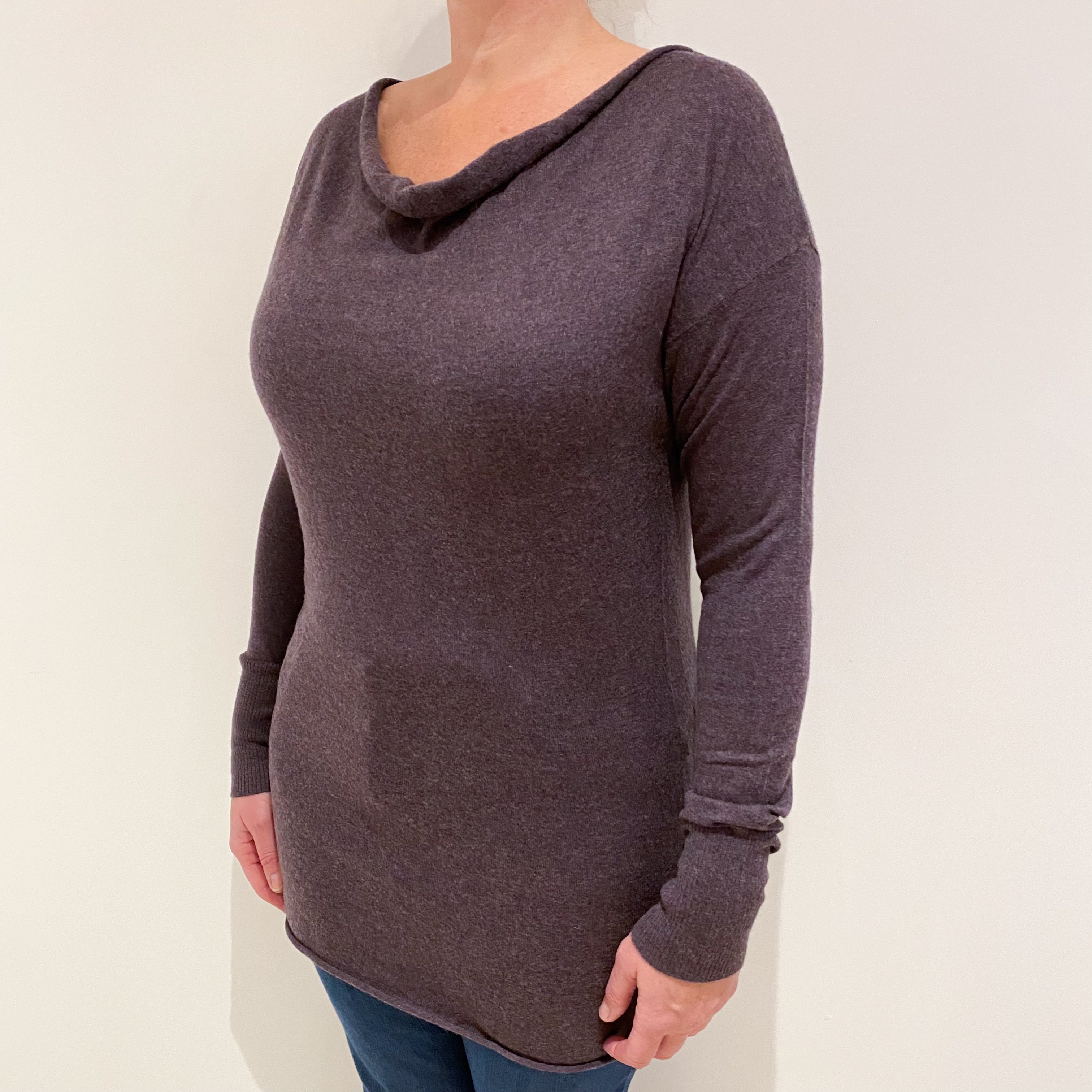 Slate Purple Fine Knit Cashmere Cowl Neck Tunic Large