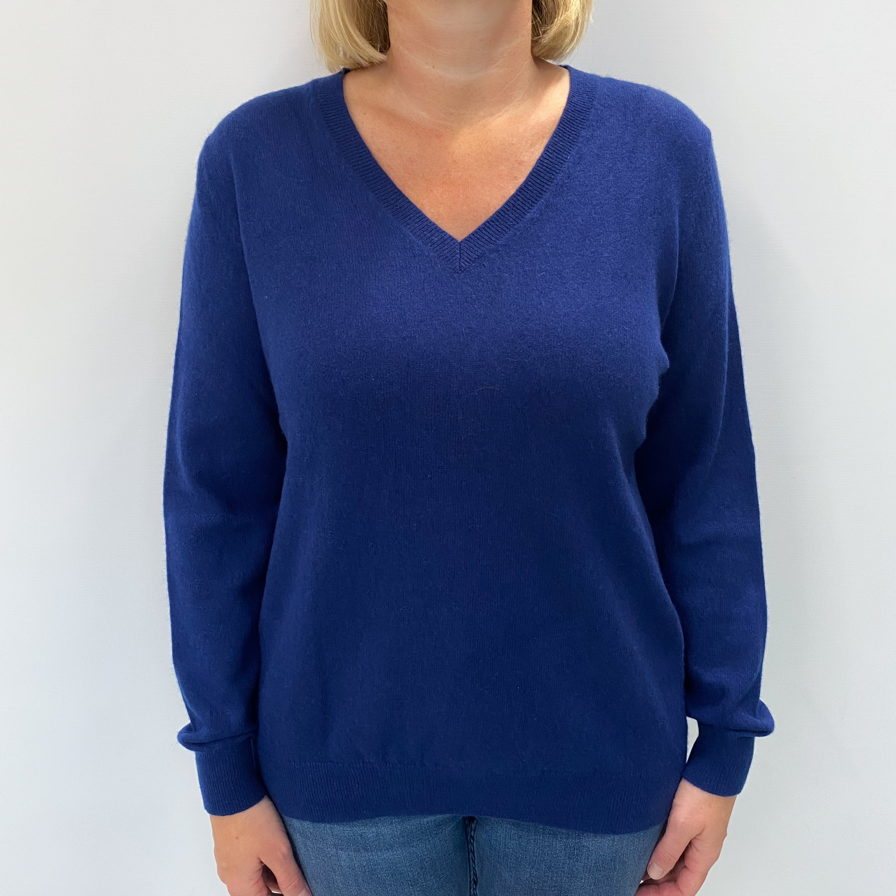 French Navy Cashmere V Neck Jumper Large