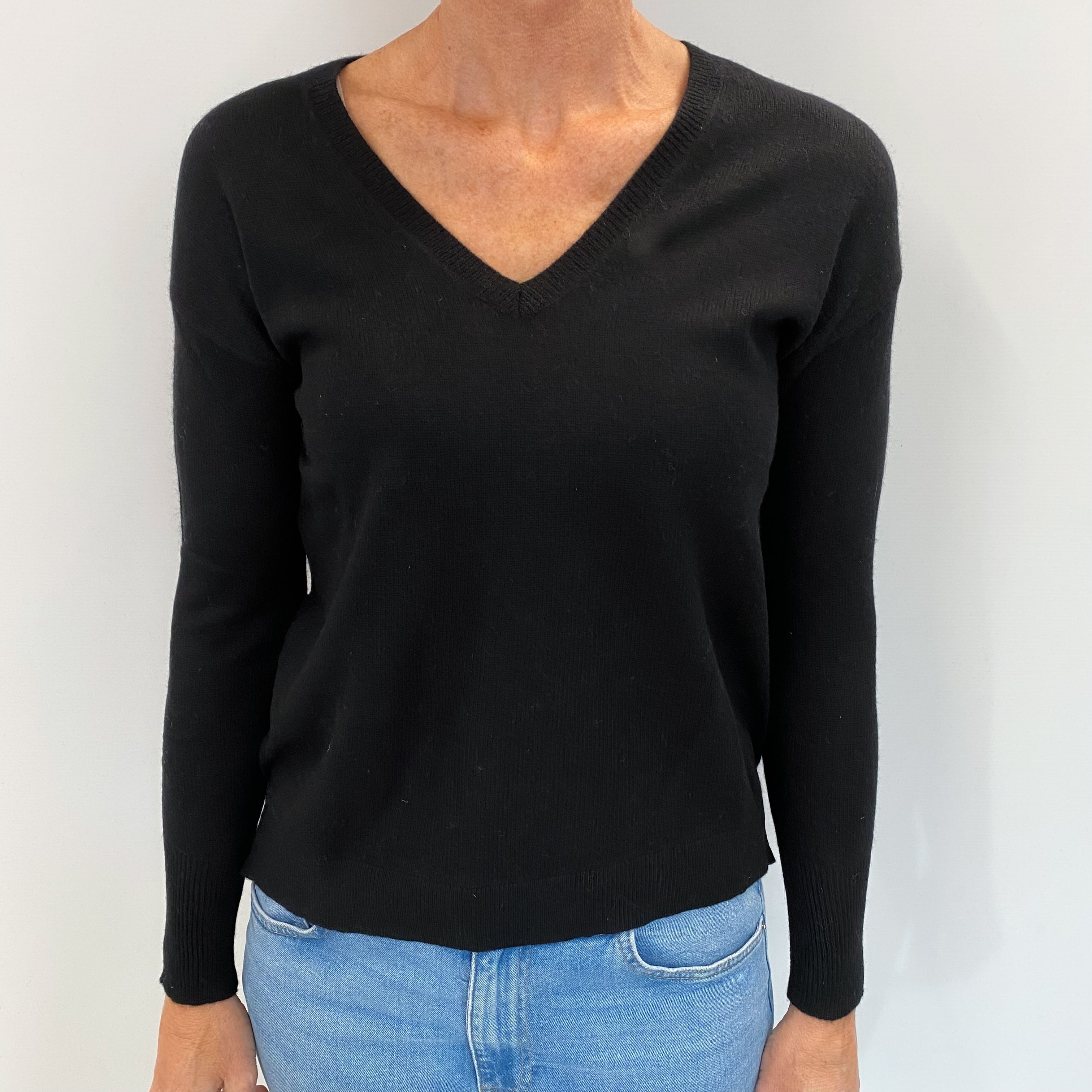 Black Cashmere V Neck Jumper Small