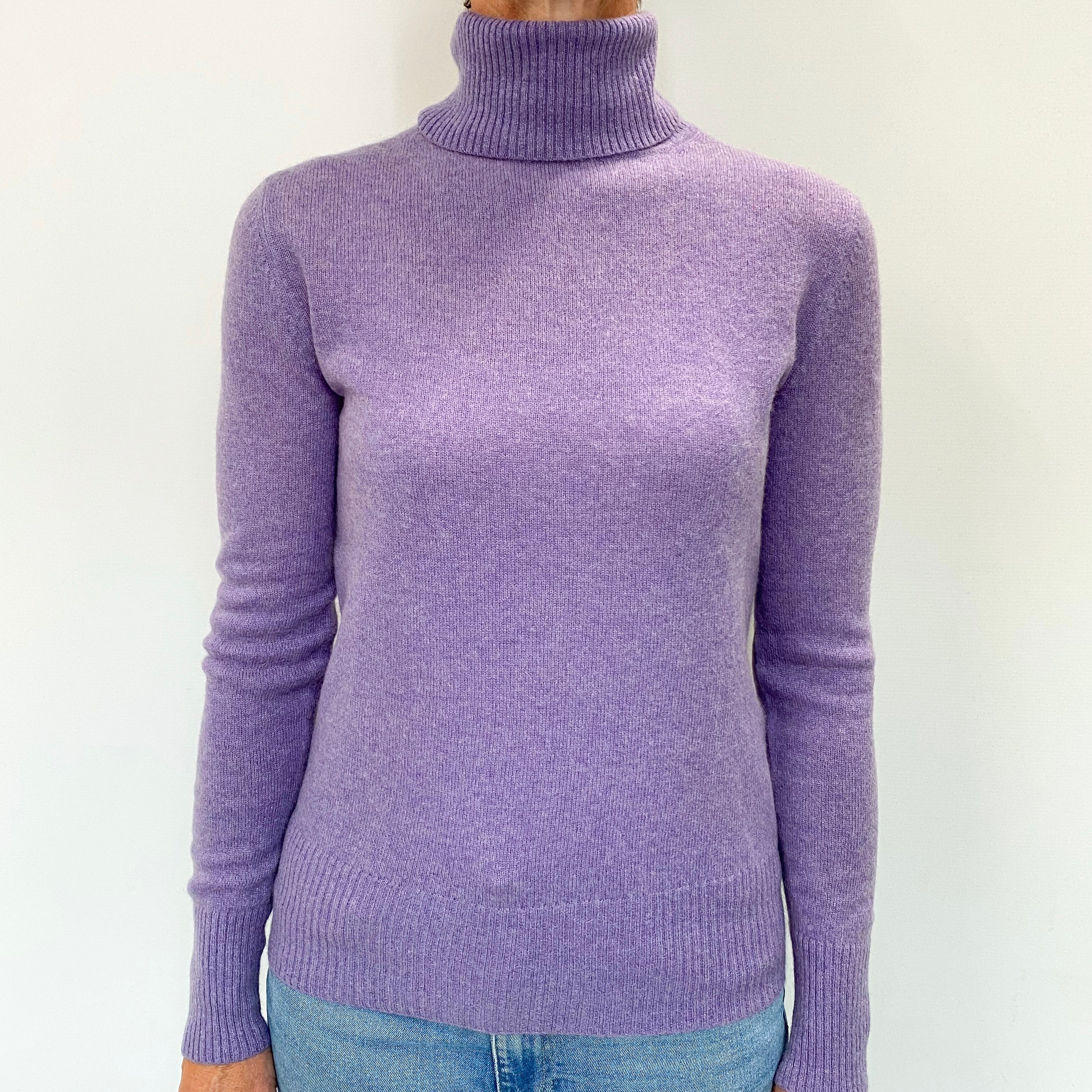 Lavender Purple Cashmere Polo Neck Jumper Small