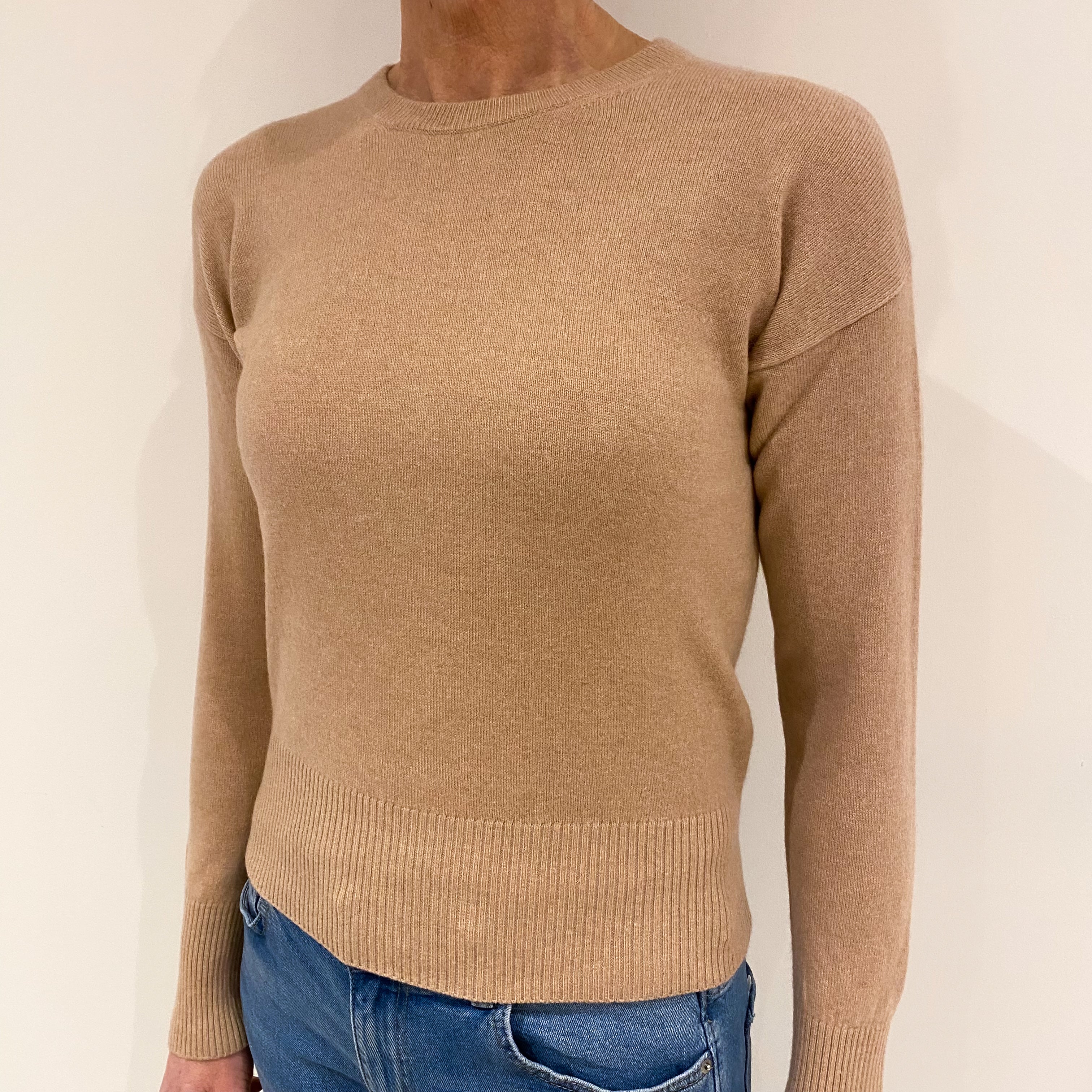 Buff Beige Cashmere Crew Neck Jumper Small