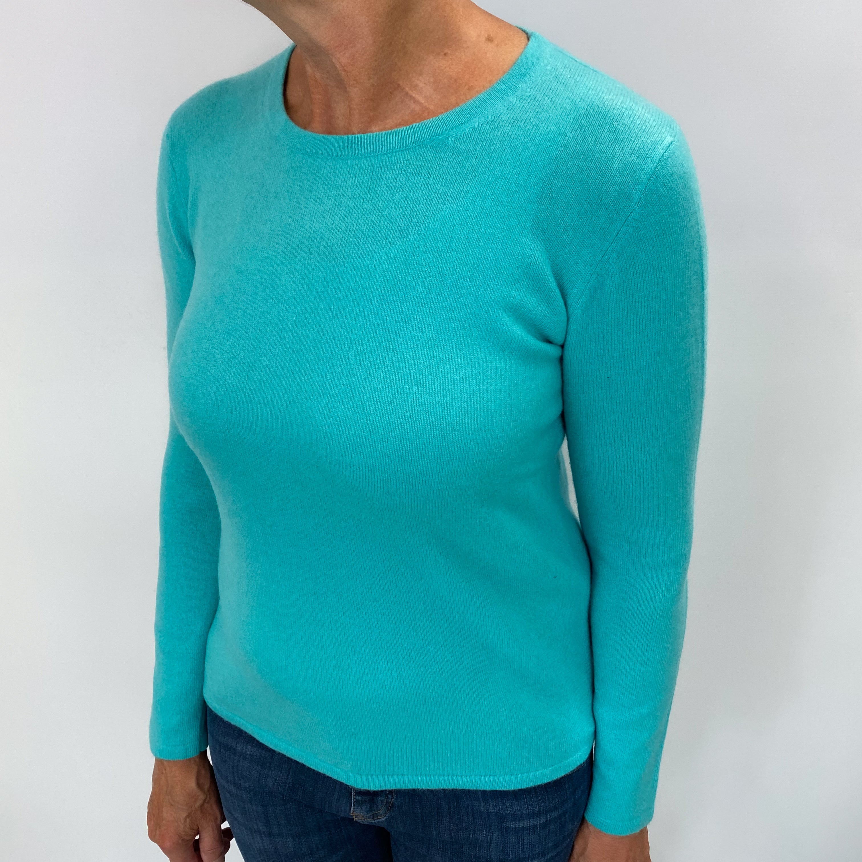 Bright Aqua Green Cashmere Crew Neck Jumper Medium