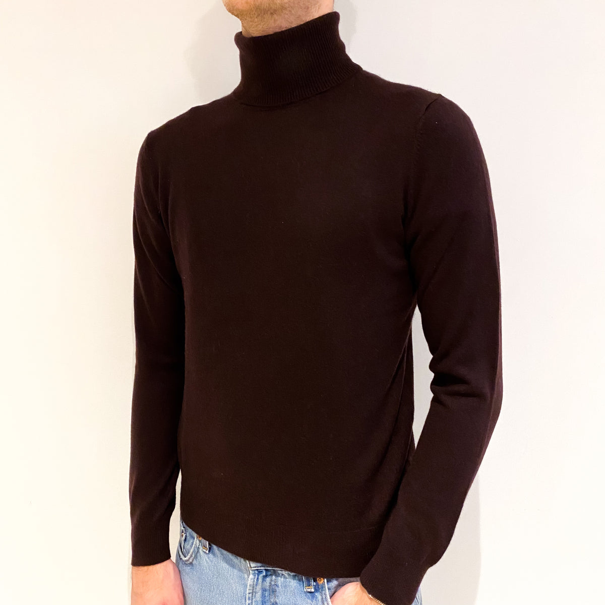 Men's Aubergine Purple Cashmere Polo Neck Jumper Medium