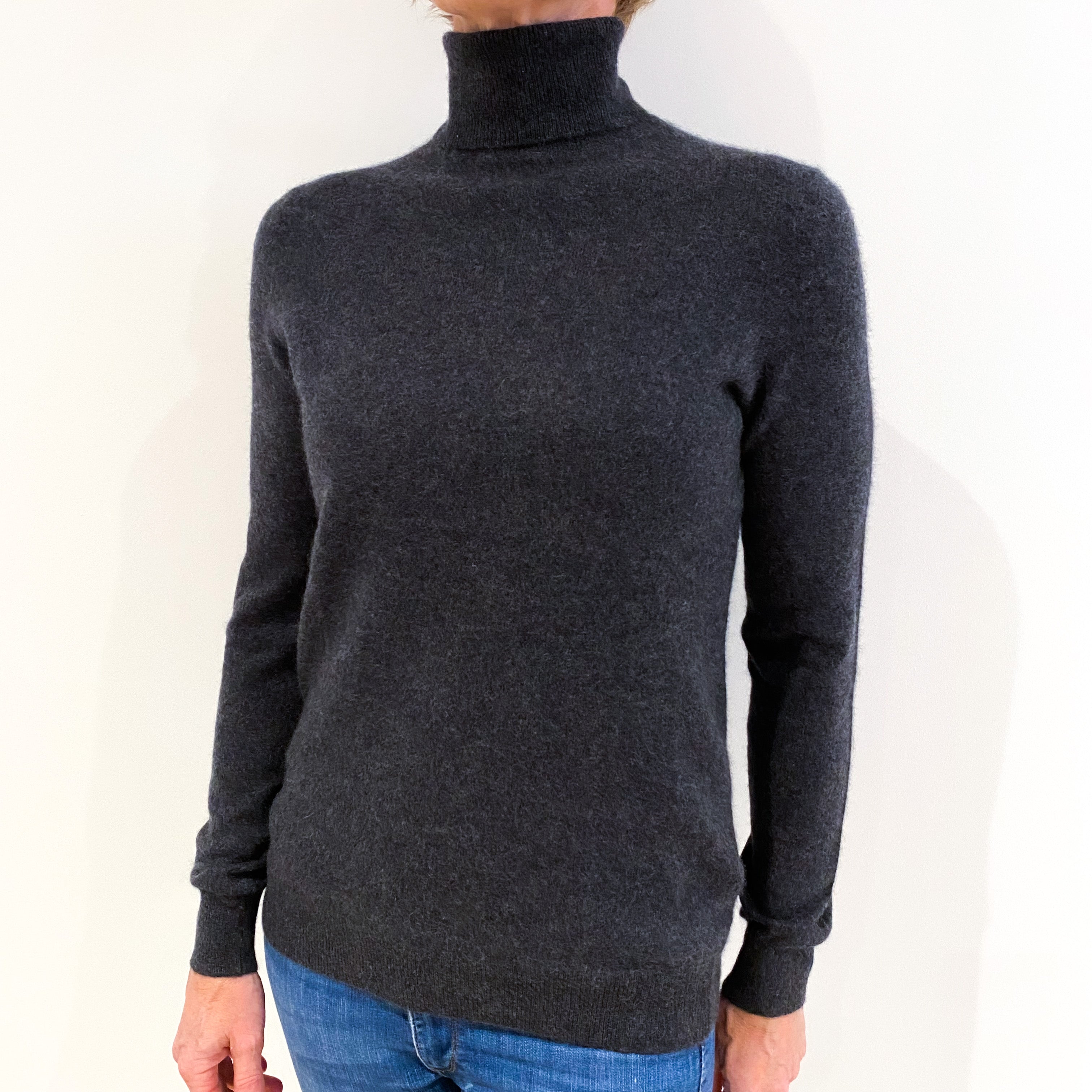 Charcoal Grey Cashmere Polo Neck Jumper Small