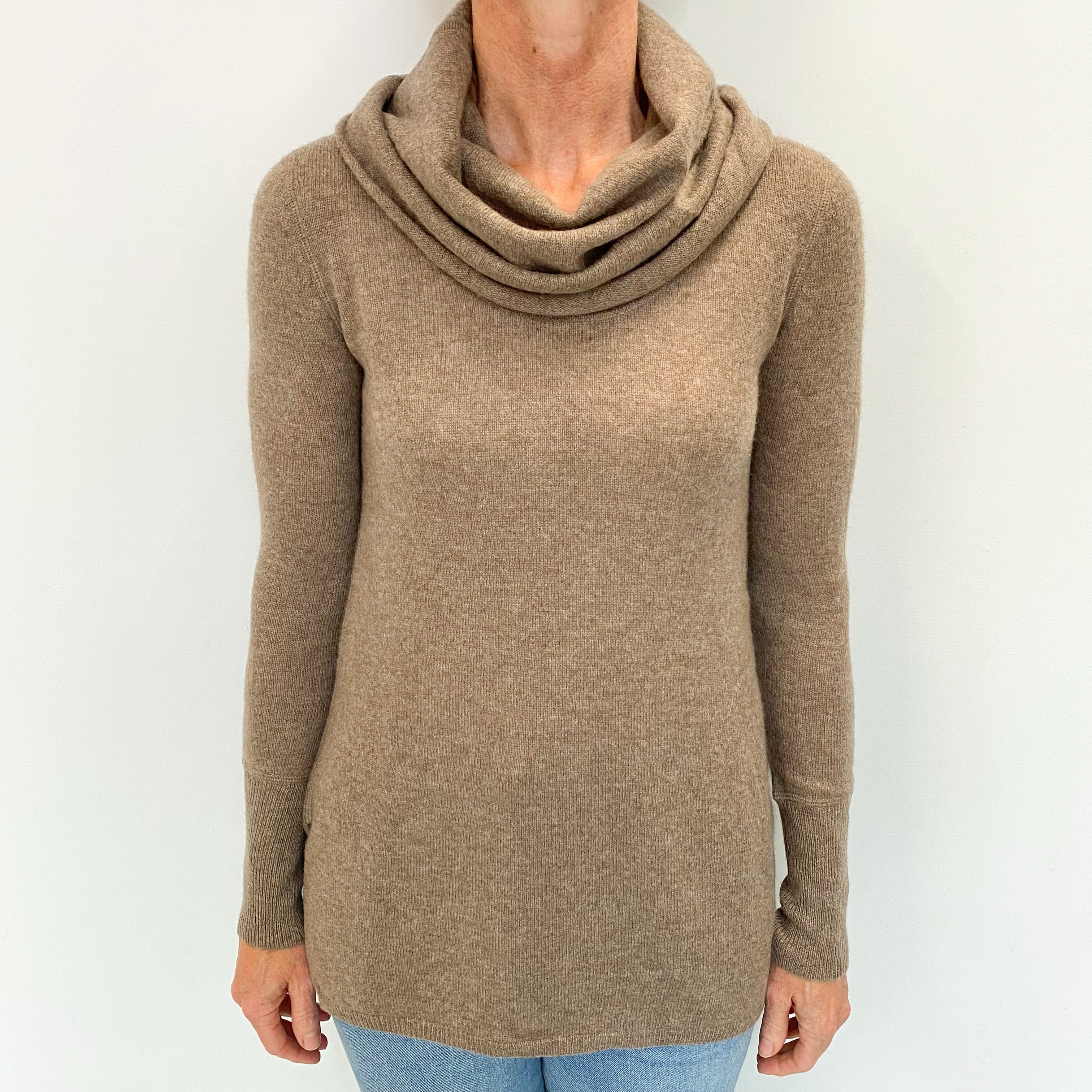 Mocha Brown Cashmere Cowl Neck Jumper Small