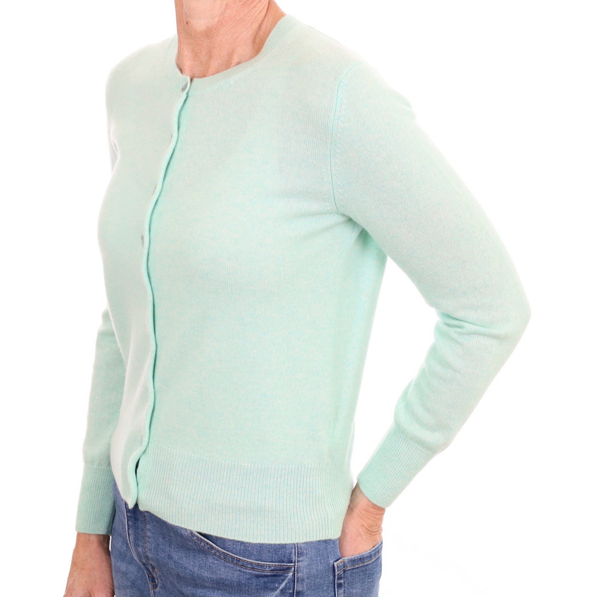 New Spearmint Green Cashmere Crew Neck Cardigan Small