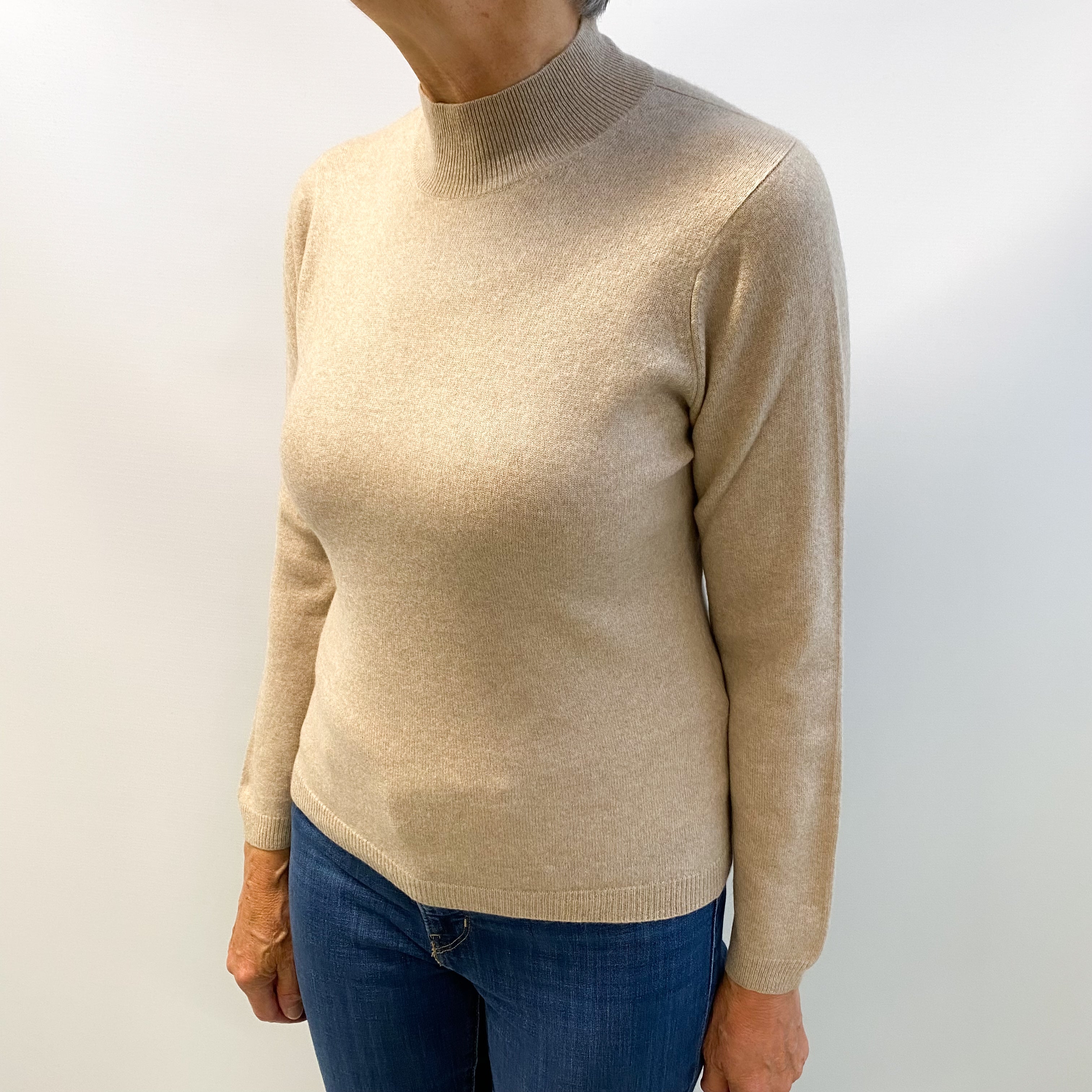 Biscuit Beige Cashmere Turtle Neck Jumper Medium