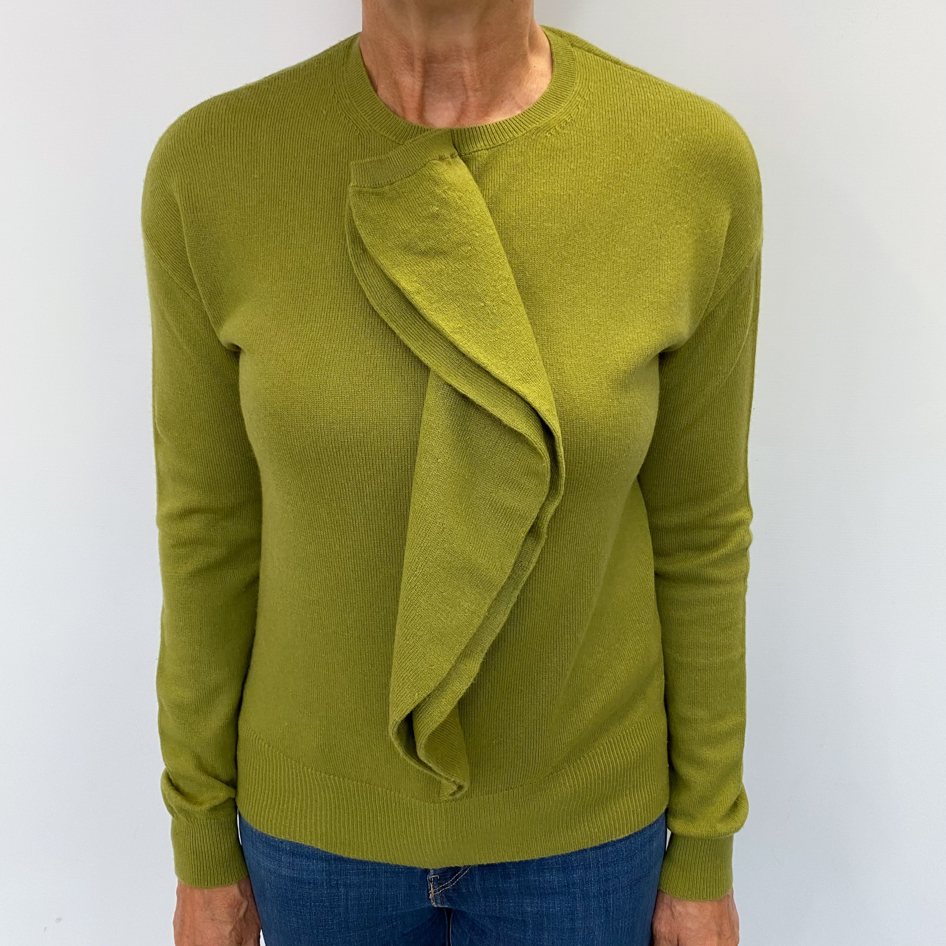 Olive Green Cashmere Crew Neck Jumper Medium