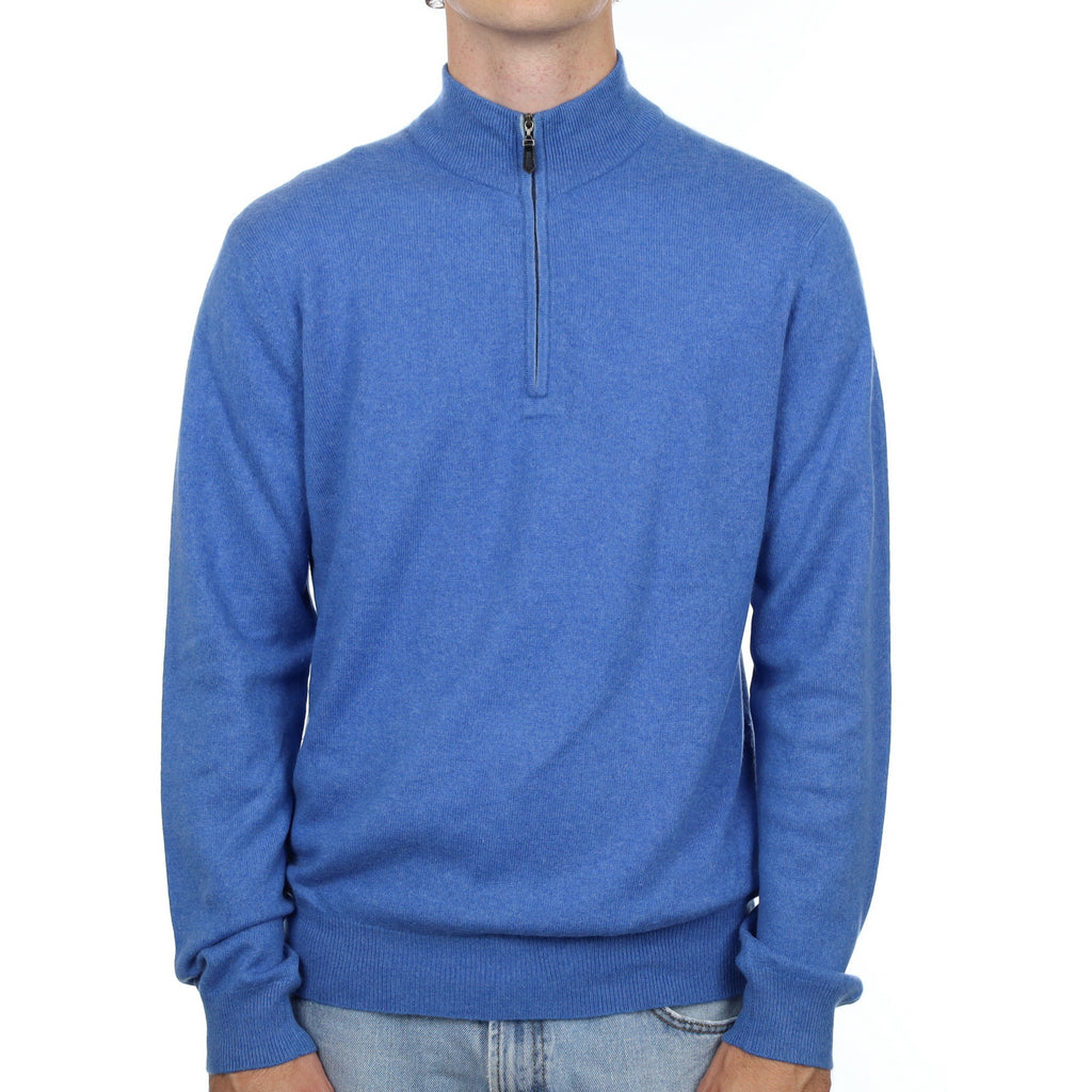 Men's Denim Blue Cashmere 1/4 Zip Neck Jumper Large