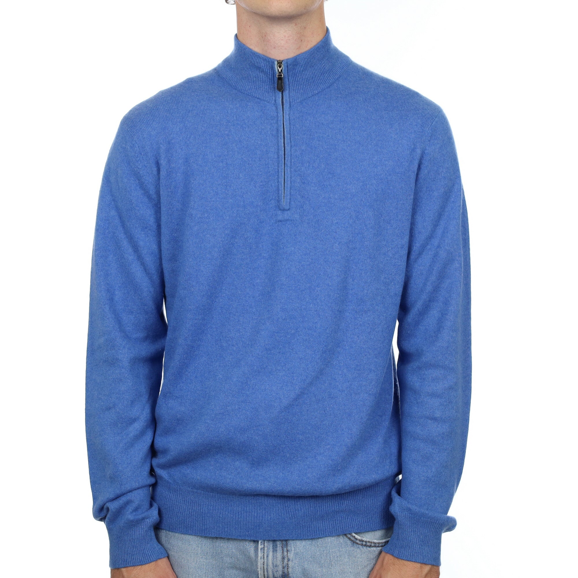 Men's Denim Blue Cashmere 1/4 Zip Neck Jumper Large