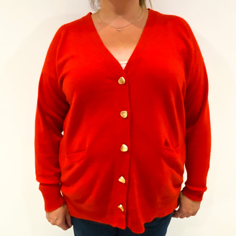 Vintage Post Box Red Cashmere Cardigan Extra Large