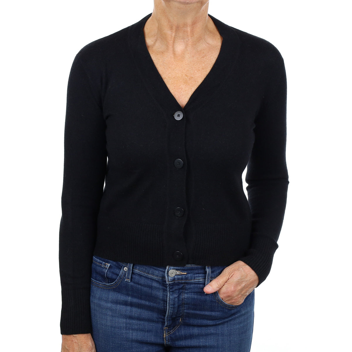 Black Cashmere V Neck Cardigan Medium