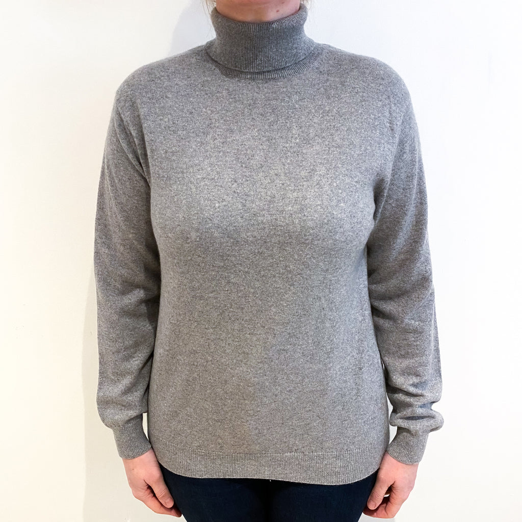 Light Grey Cashmere Polo Neck Jumper Large