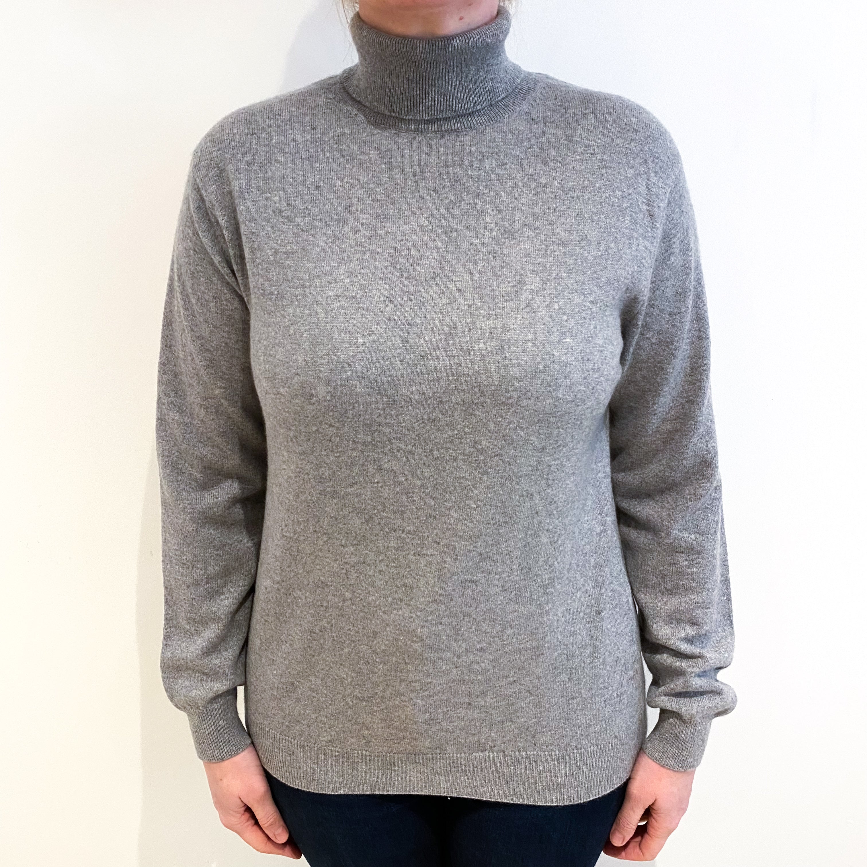 Light Grey Cashmere Polo Neck Jumper Large
