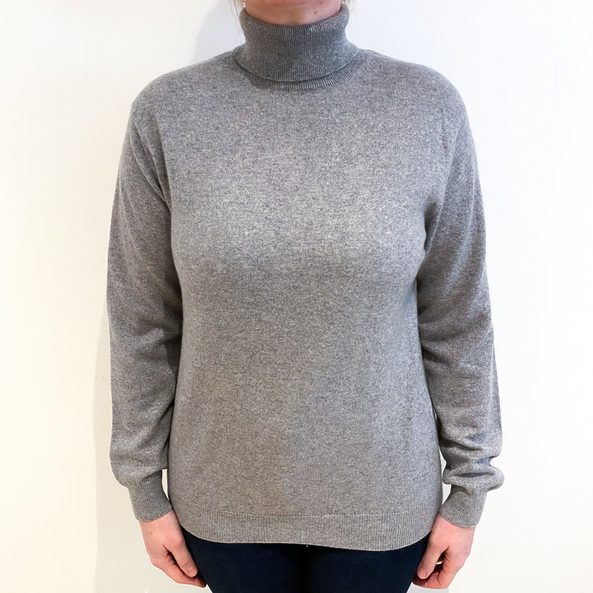 Light Grey Cashmere Polo Neck Jumper Large