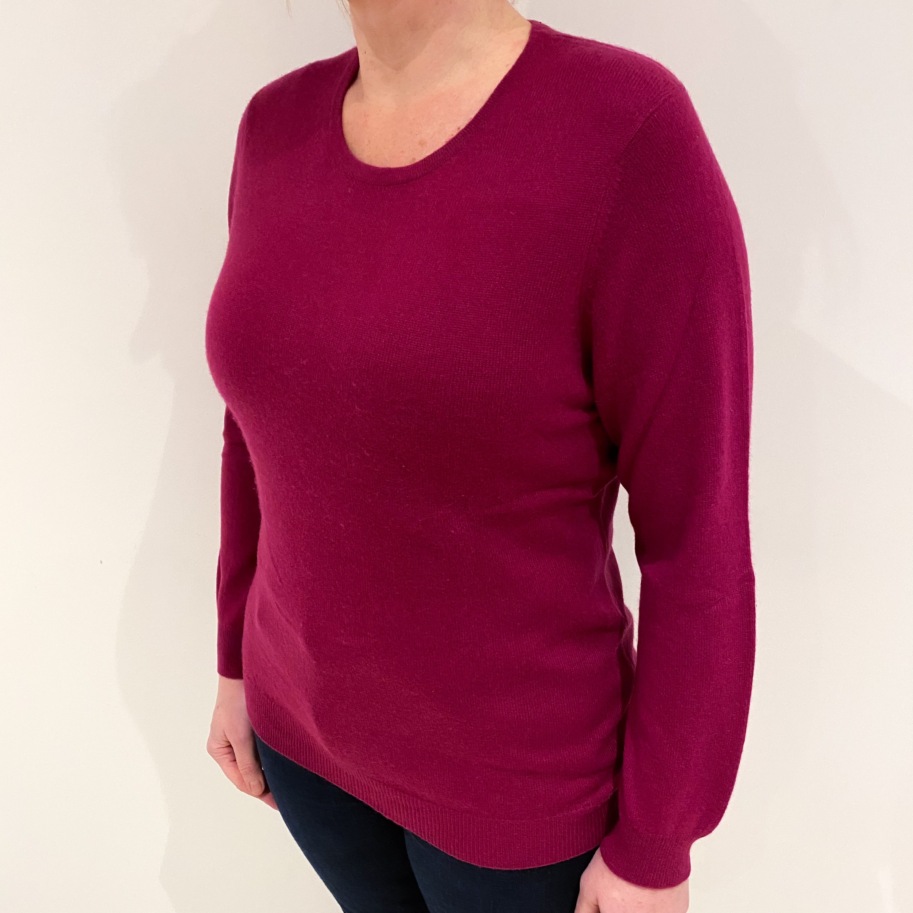 Deep Magenta Red Cashmere Crew Neck Jumper Large