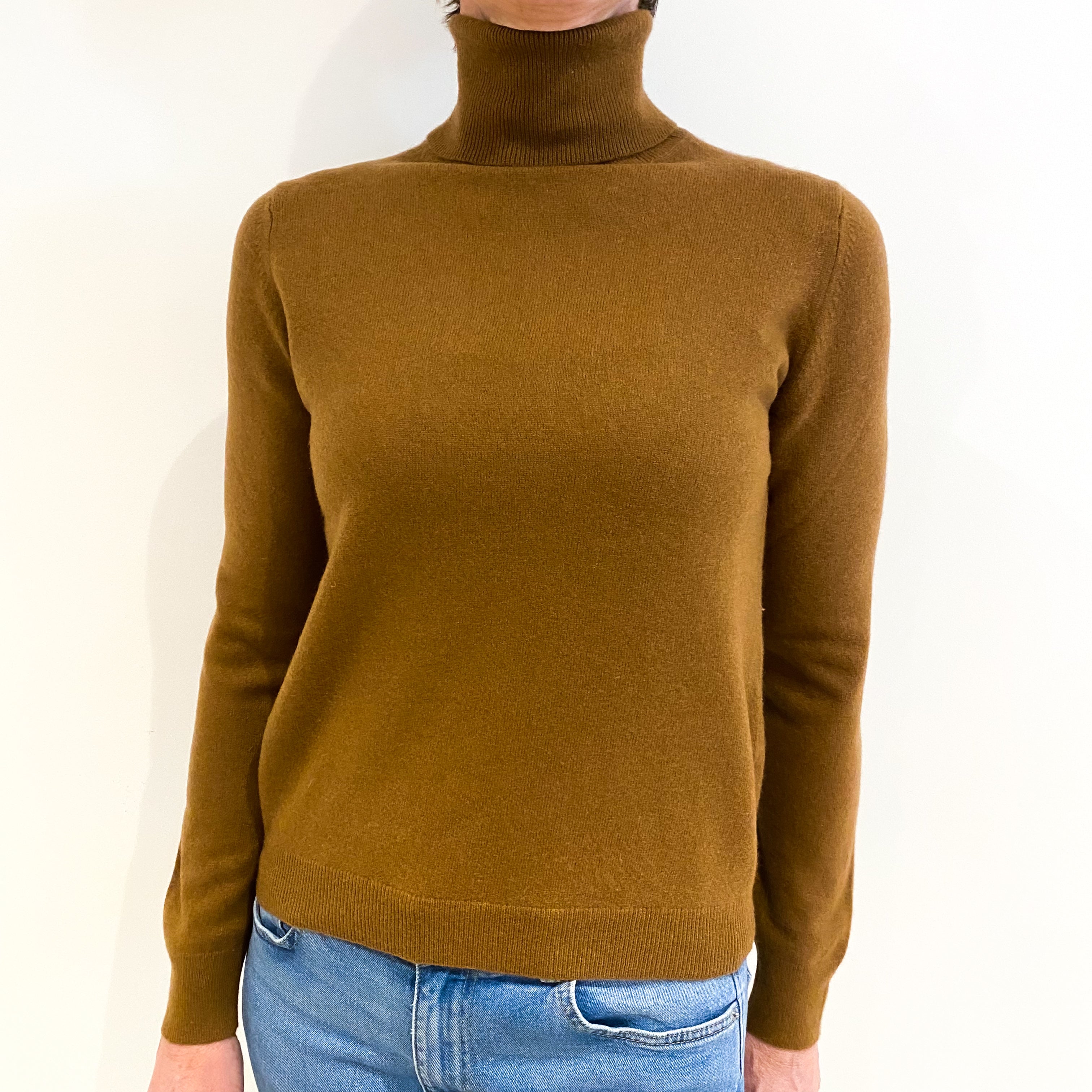 Cinnamon Brown Cashmere Polo Neck Jumper Small
