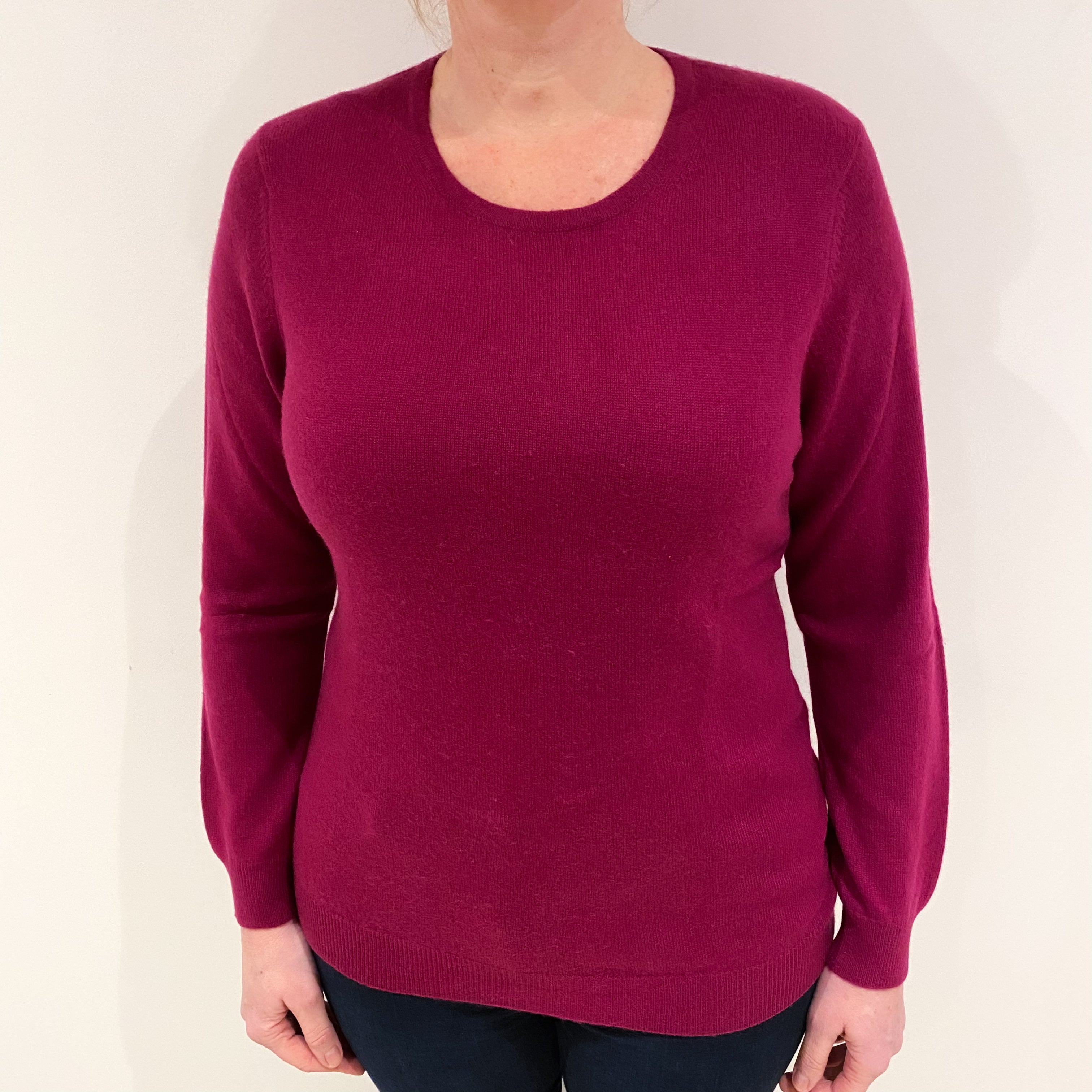 Deep Magenta Red Cashmere Crew Neck Jumper Large