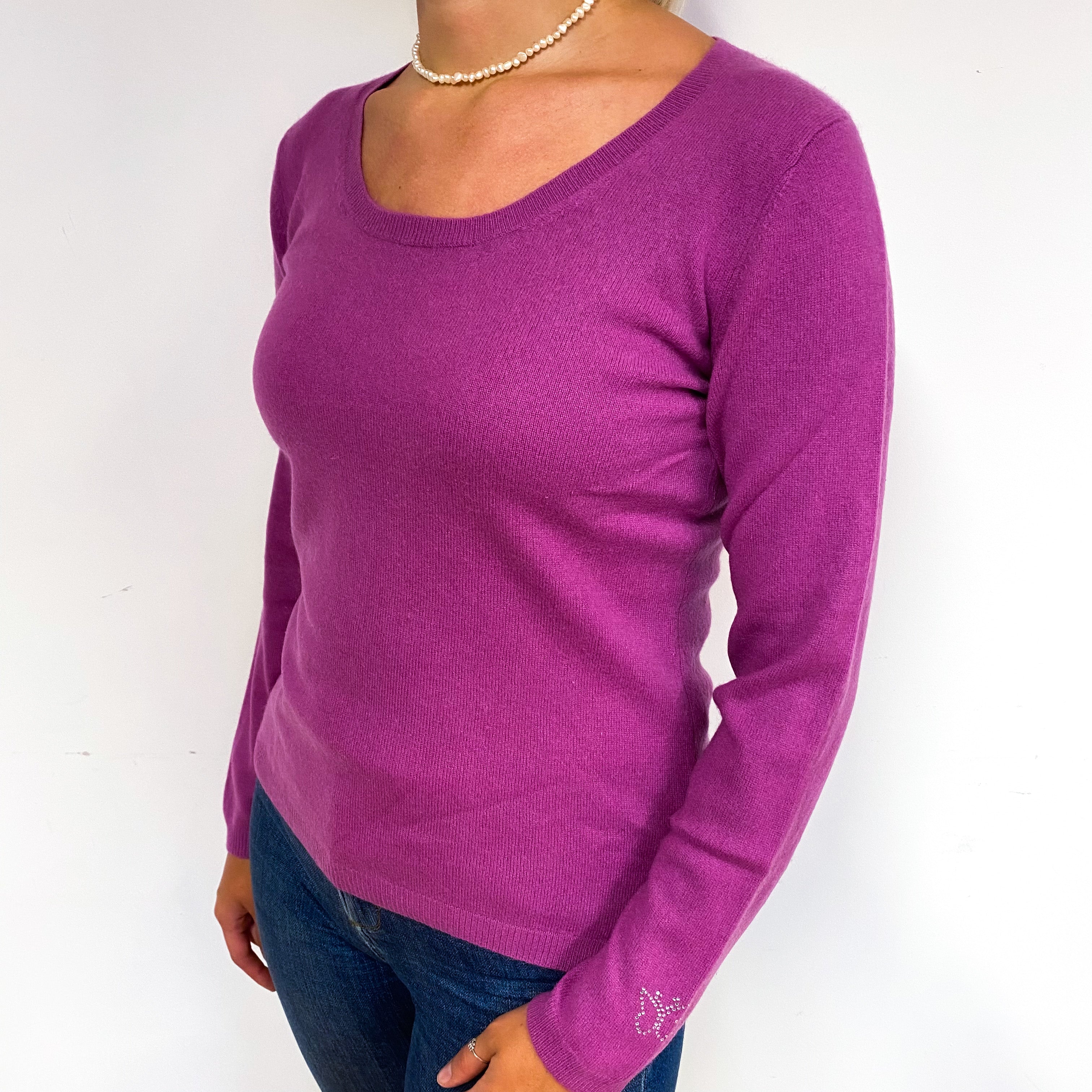 Loganberry Purple Cashmere Scoop Neck Jumper Small