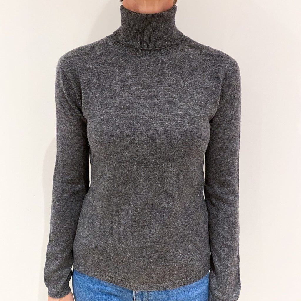 Slate Grey Cashmere Polo Neck Jumper Small
