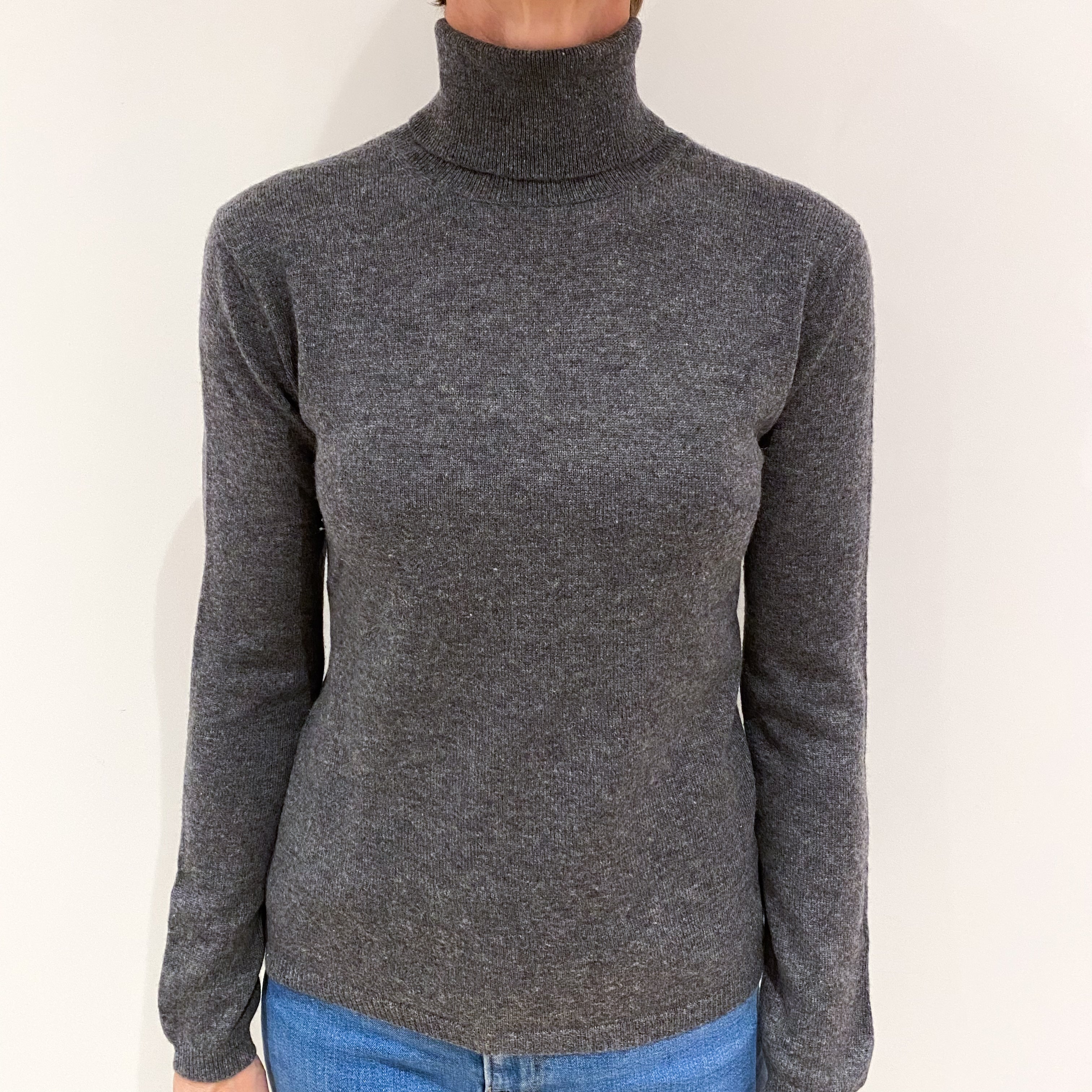 Slate Grey Cashmere Polo Neck Jumper Small