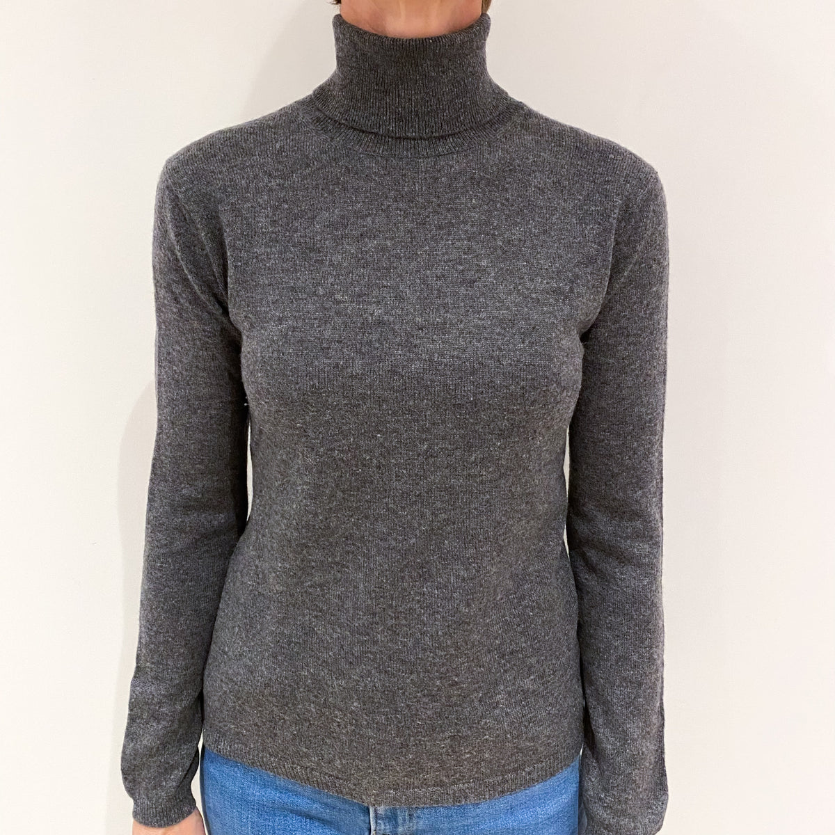 Slate Grey Cashmere Polo Neck Jumper Small