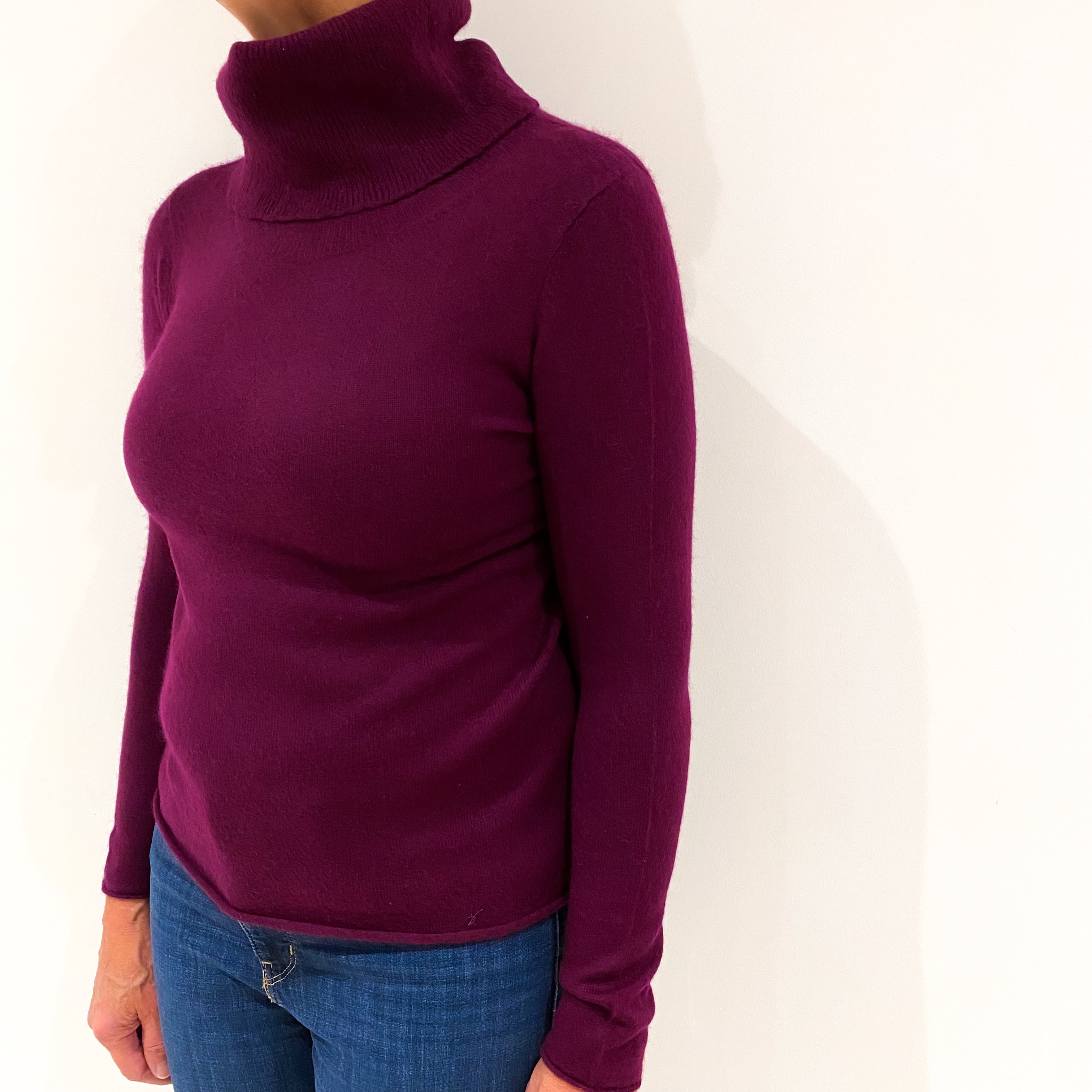 Mulled Wine Purple Cashmere Polo Neck Jumper Medium