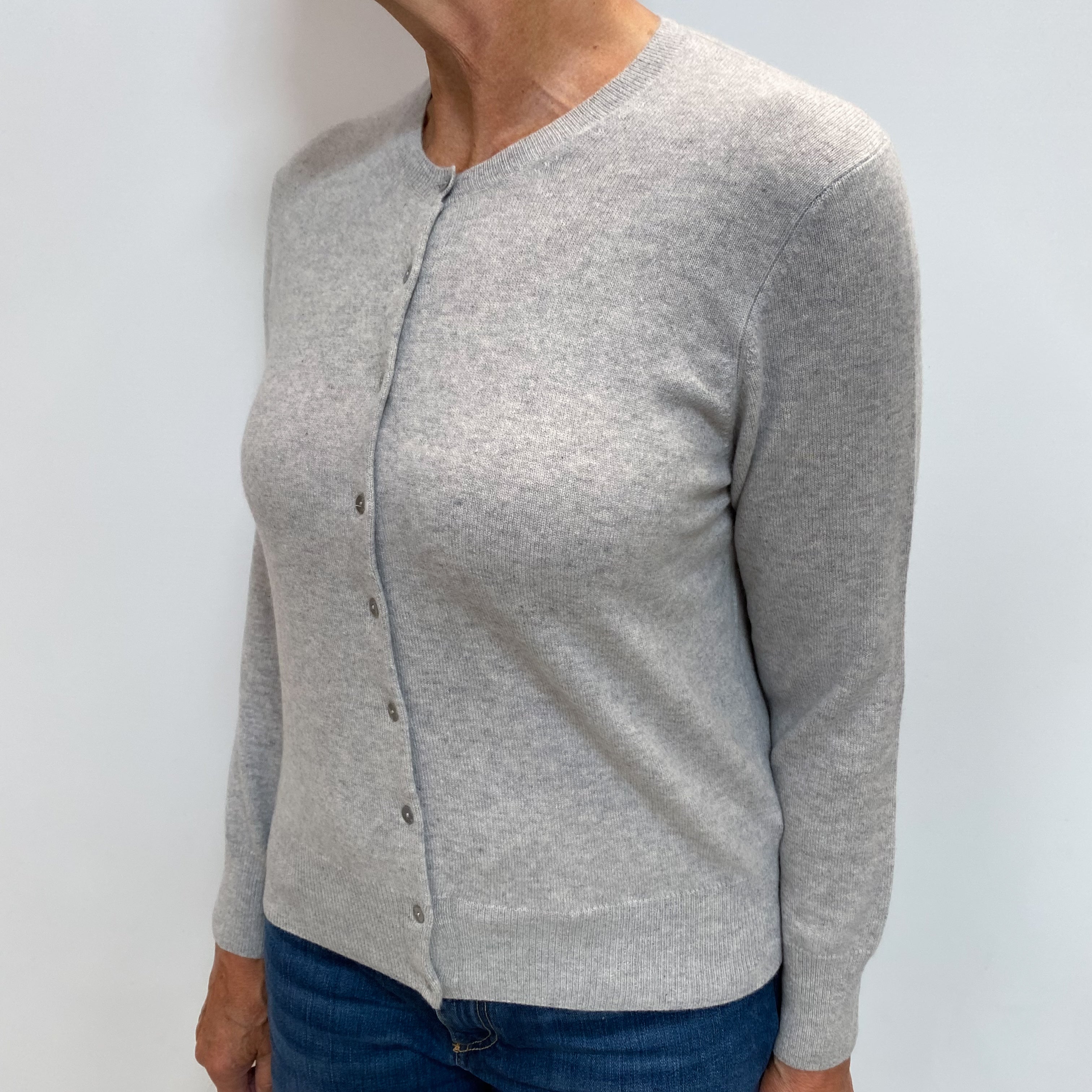 Mist Grey Cashmere Crew Cardigan Medium