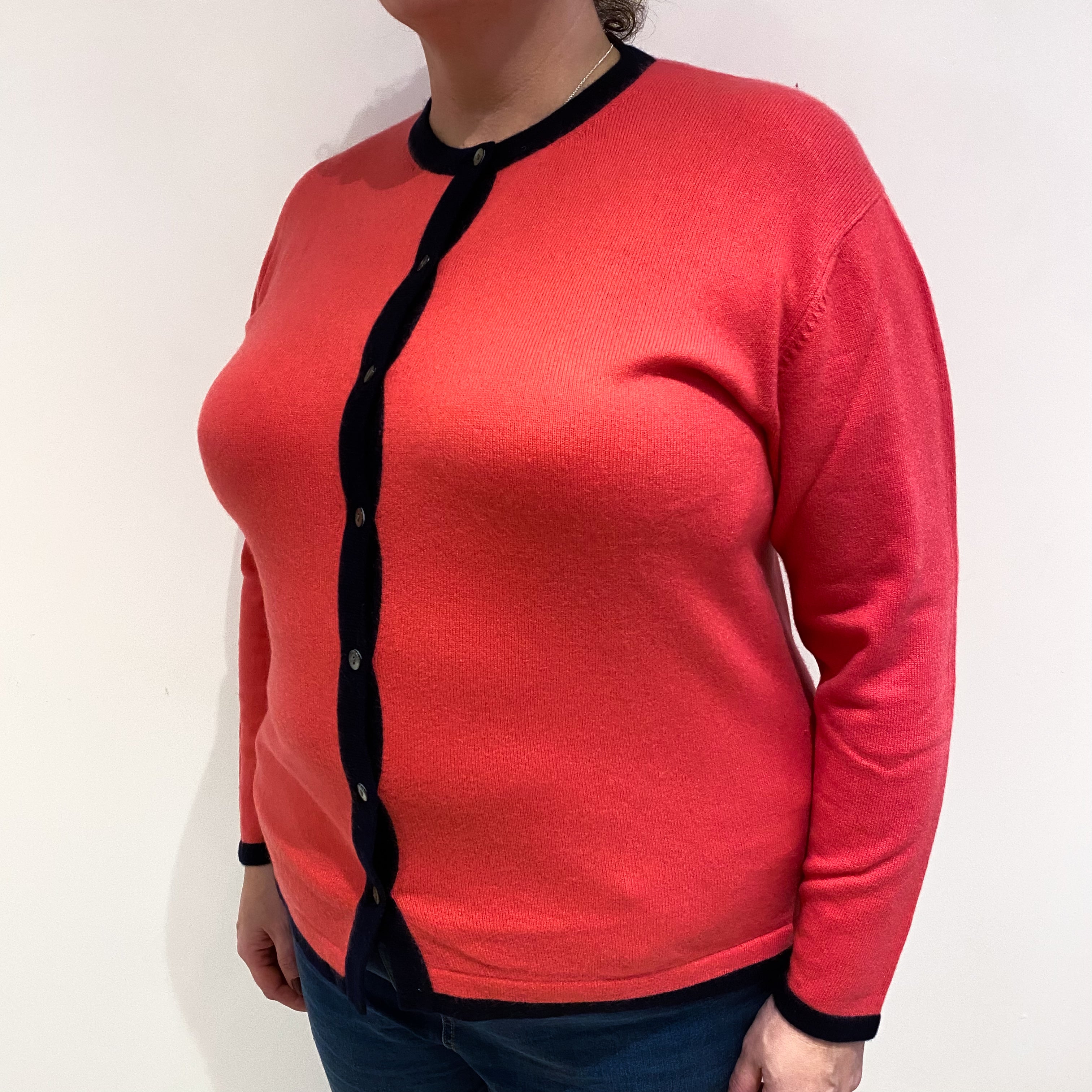 Cranberry Pink Cashmere Crew Neck Cardigan Extra Large